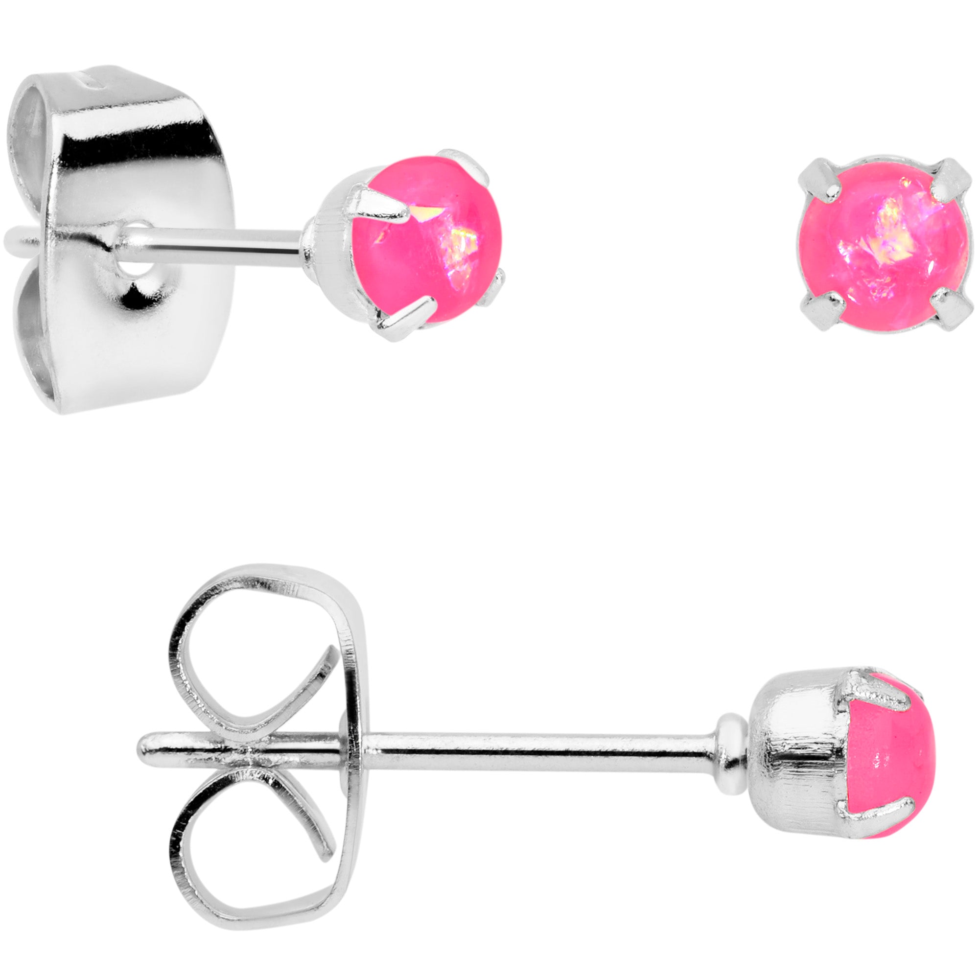 20 Gauge Pink Faux Opal 3mm to 5mm Post Stud Earrings Set of 3