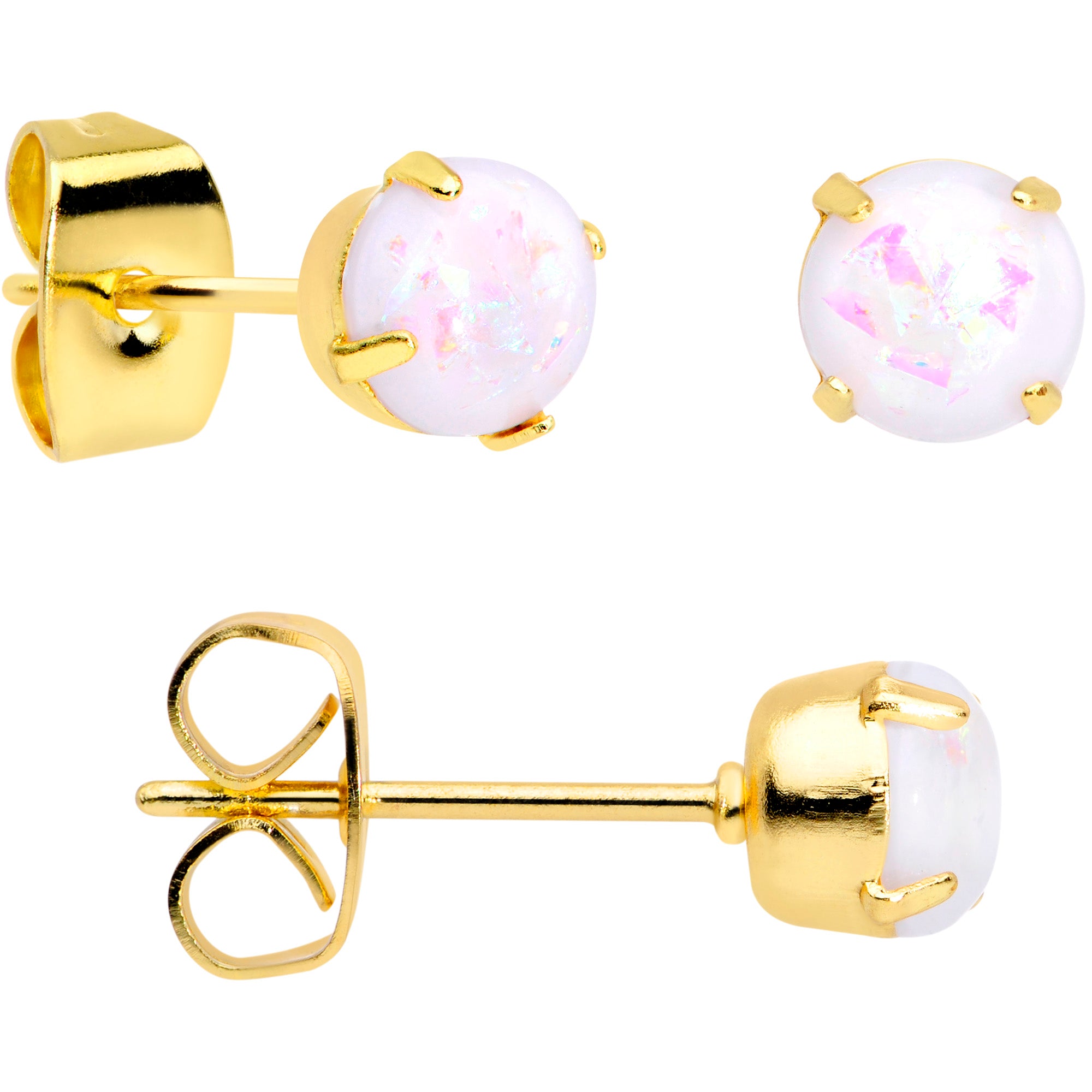 20 Gauge White Faux Opal Gold Tone 3mm to 5mm Stud Earrings Set of 3