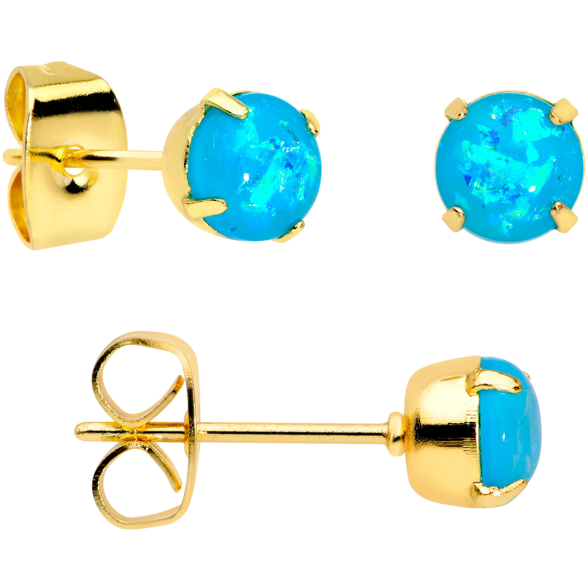 20 Gauge Blue Faux Opal Gold Tone 3mm to 5mm Stud Earrings Set of 3