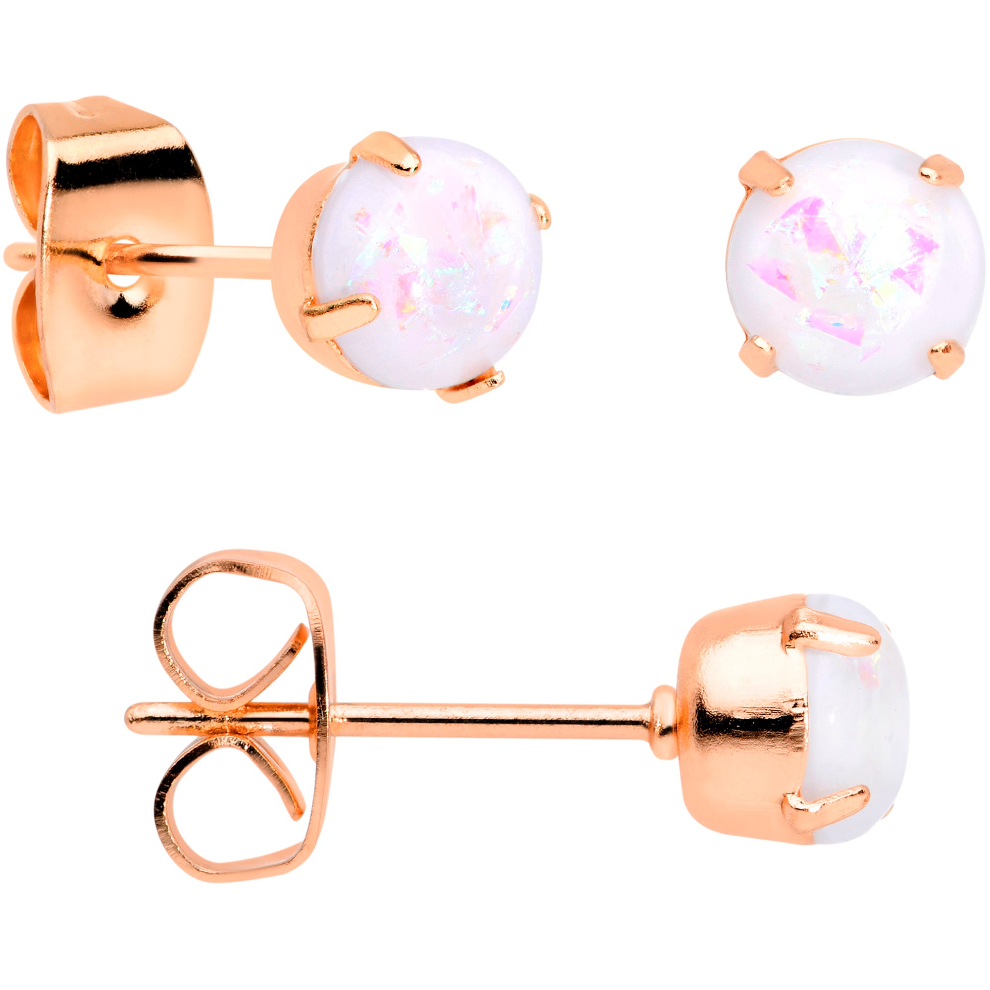 20 Gauge White Faux Opal Rose Gold Tone 3mm 5mm Stud Earrings Set of 3