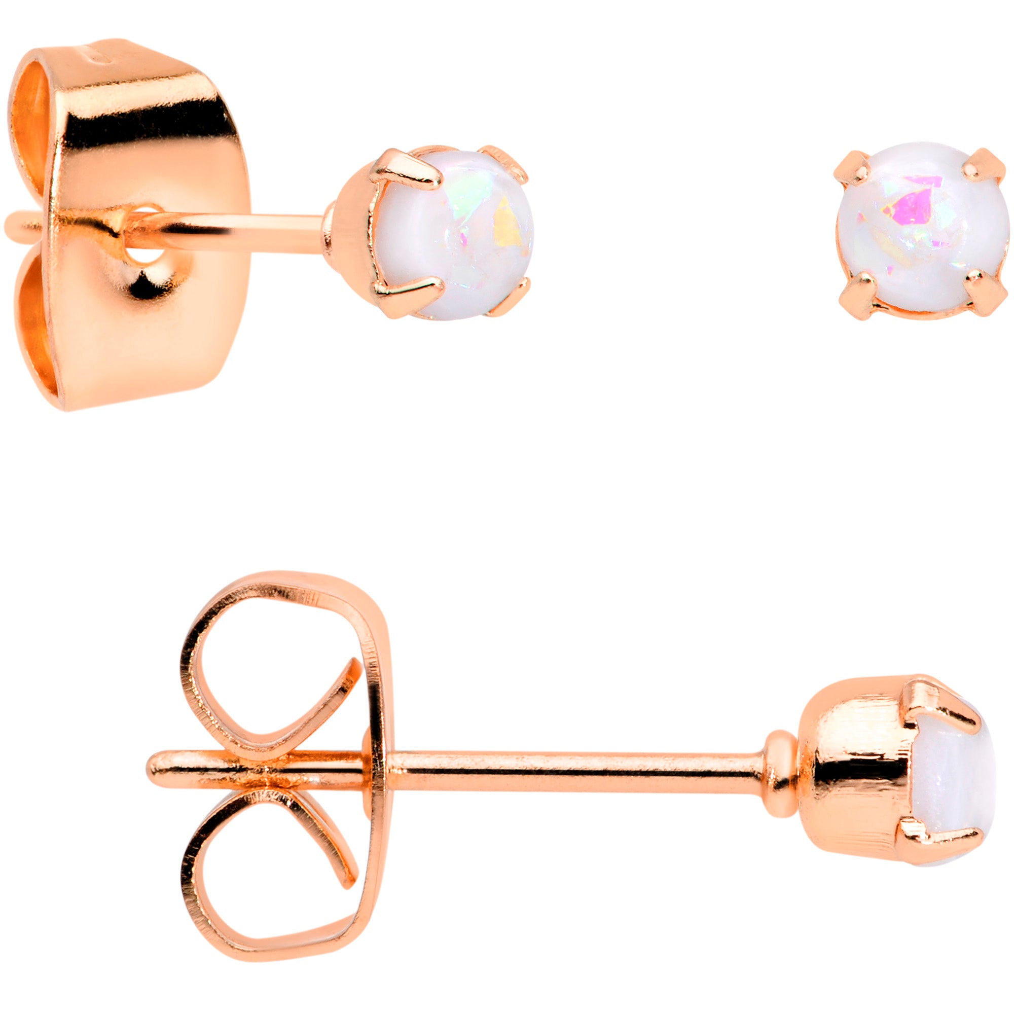 20 Gauge White Faux Opal Rose Gold Tone 3mm 5mm Stud Earrings Set of 3