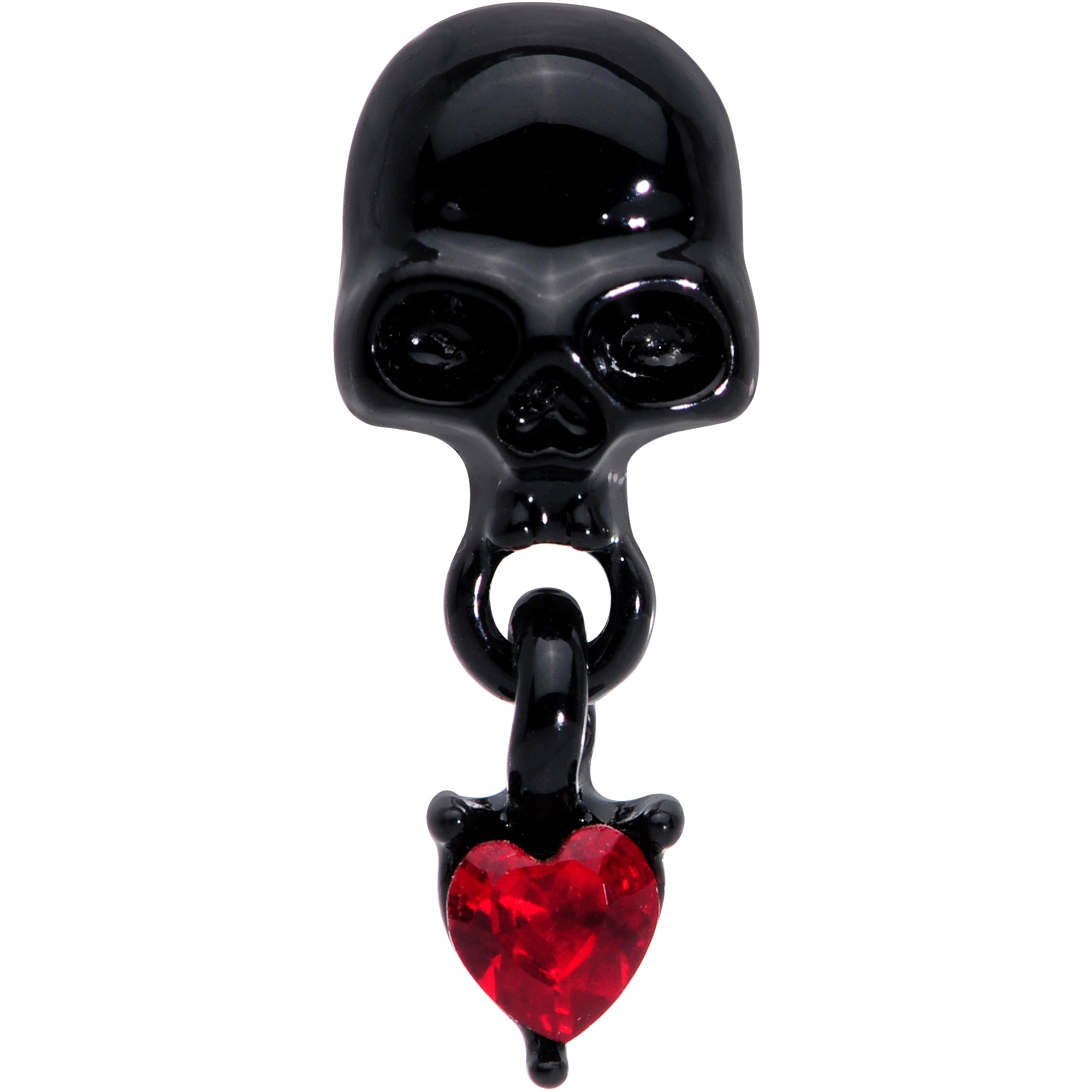 16 Gauge 5/16 Red CZ Gem Heart Black Skull Halloween Labret Tragus