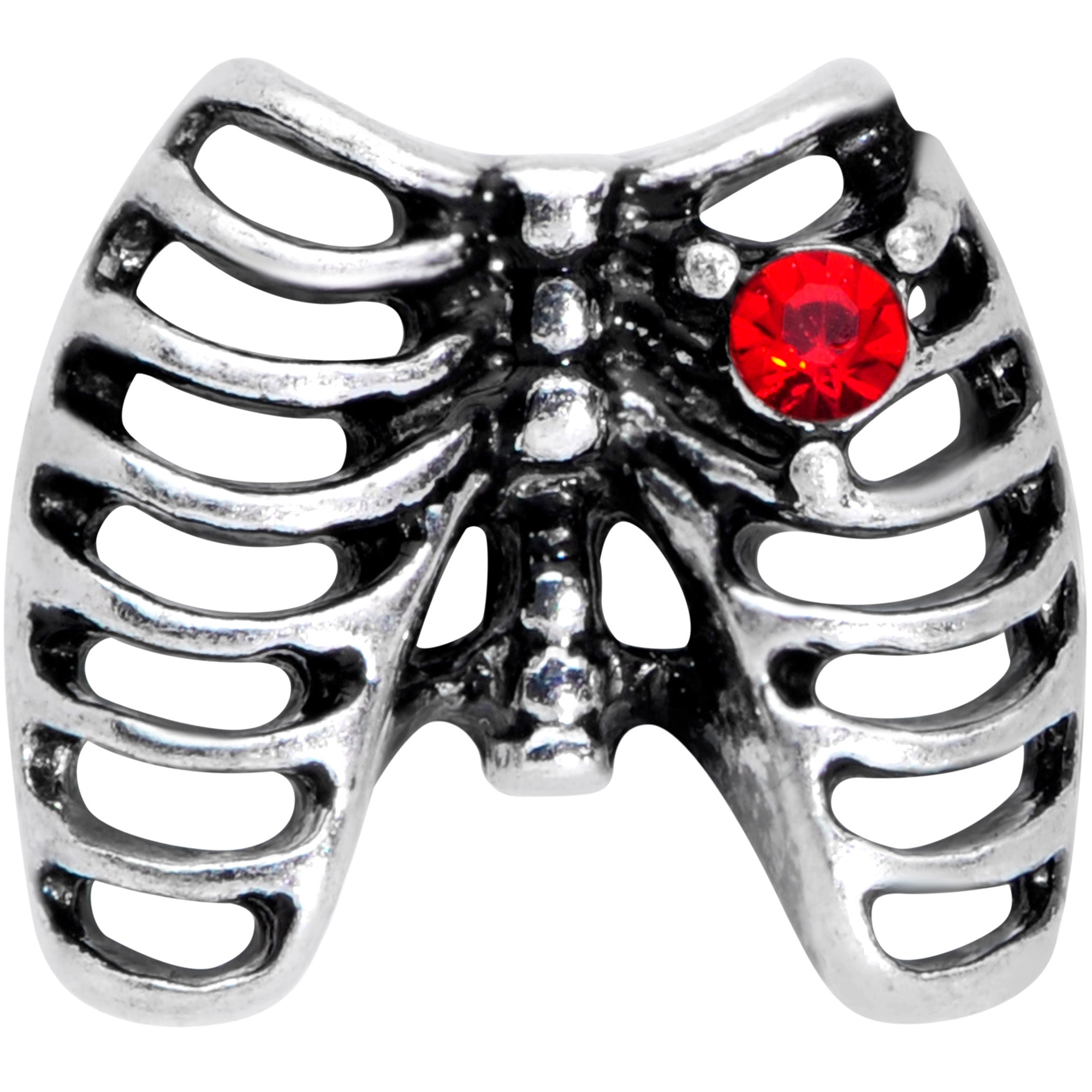 16 Gauge 5/16 Red CZ Gem Heart Skeleton Ribs Halloween Labret Tragus