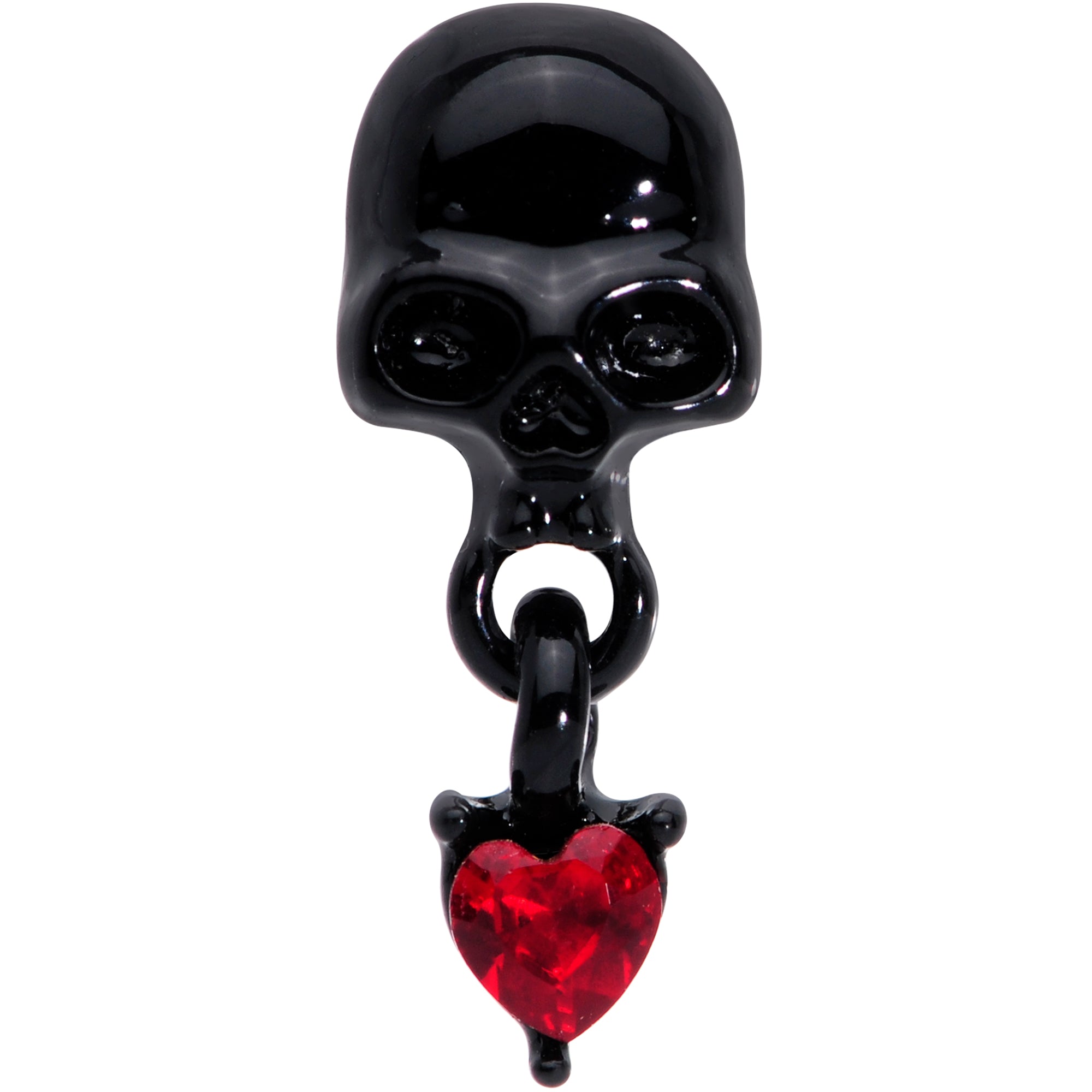 16 Gauge 1/4 Red CZ Gem Heart Black Skull Halloween Cartilage Earring