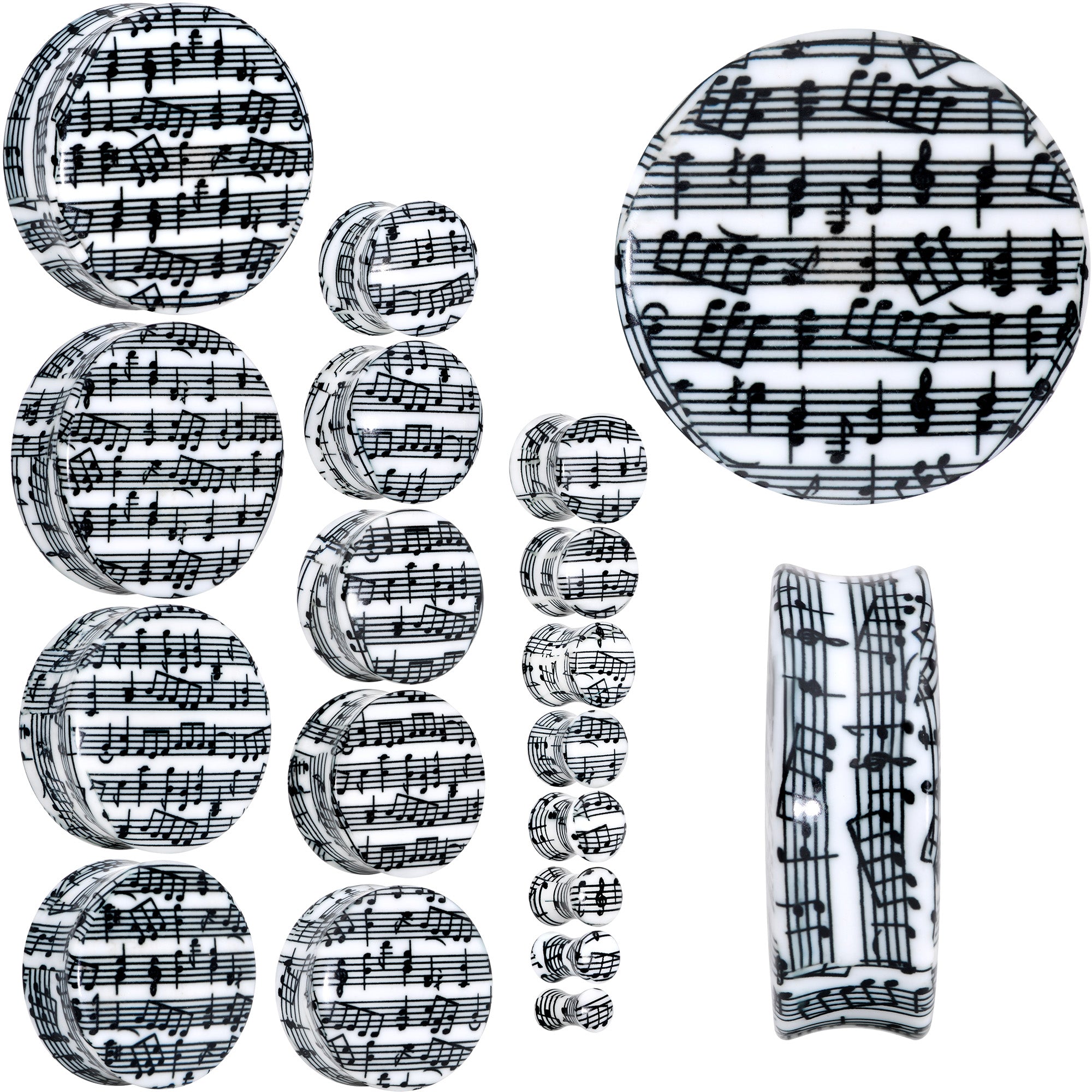 Black White Acrylic Music Notes Double Flare Plug Set