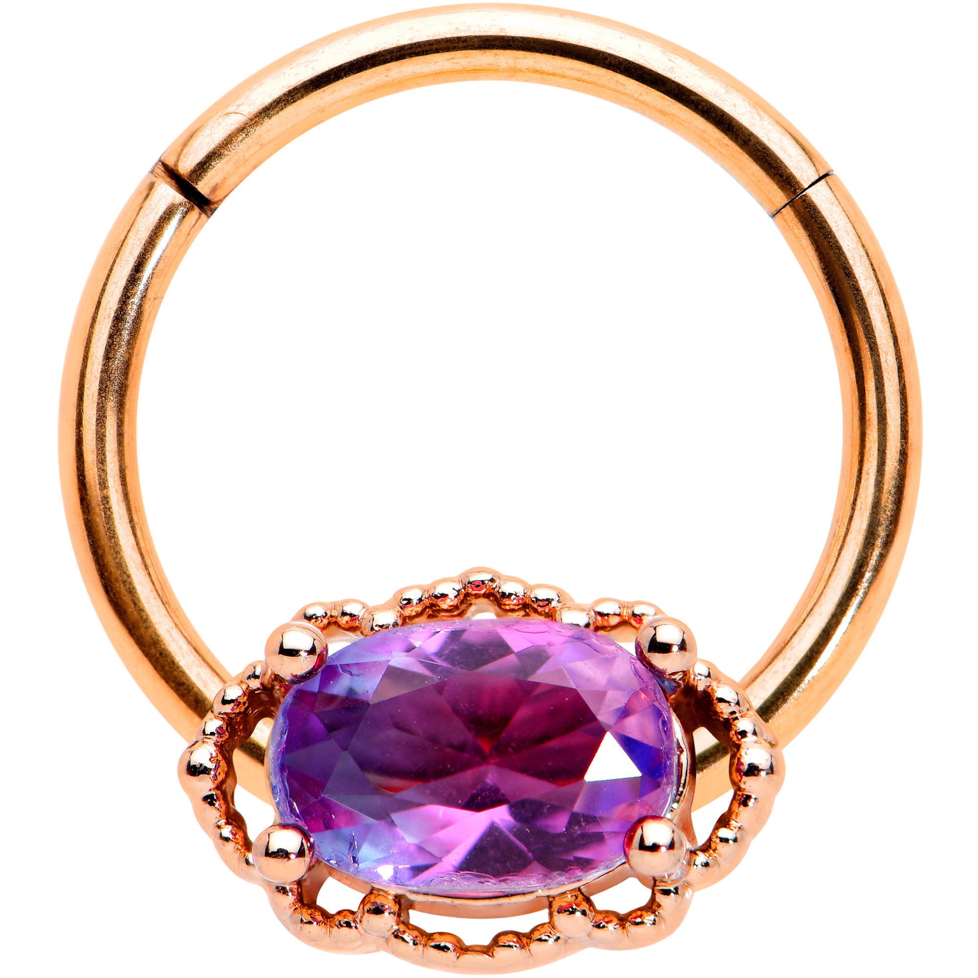 16 Gauge 3/8 Purple Tourmaline Rose Gold Tone Hinged Segment Ring