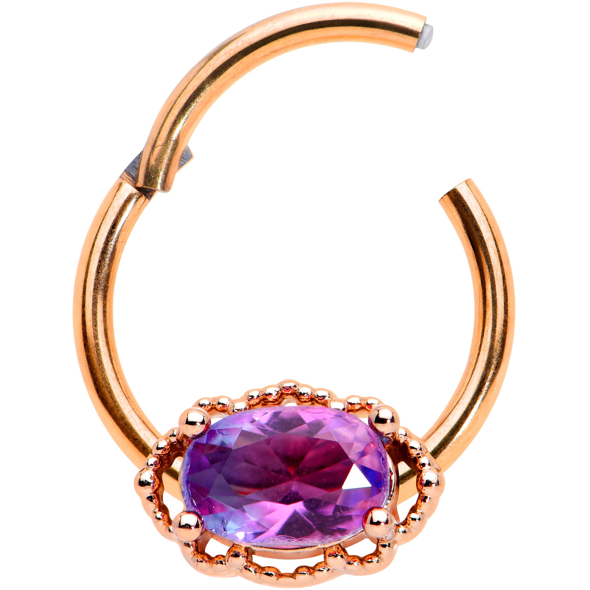 16 Gauge 3/8 Purple Tourmaline Rose Gold Tone Hinged Segment Ring