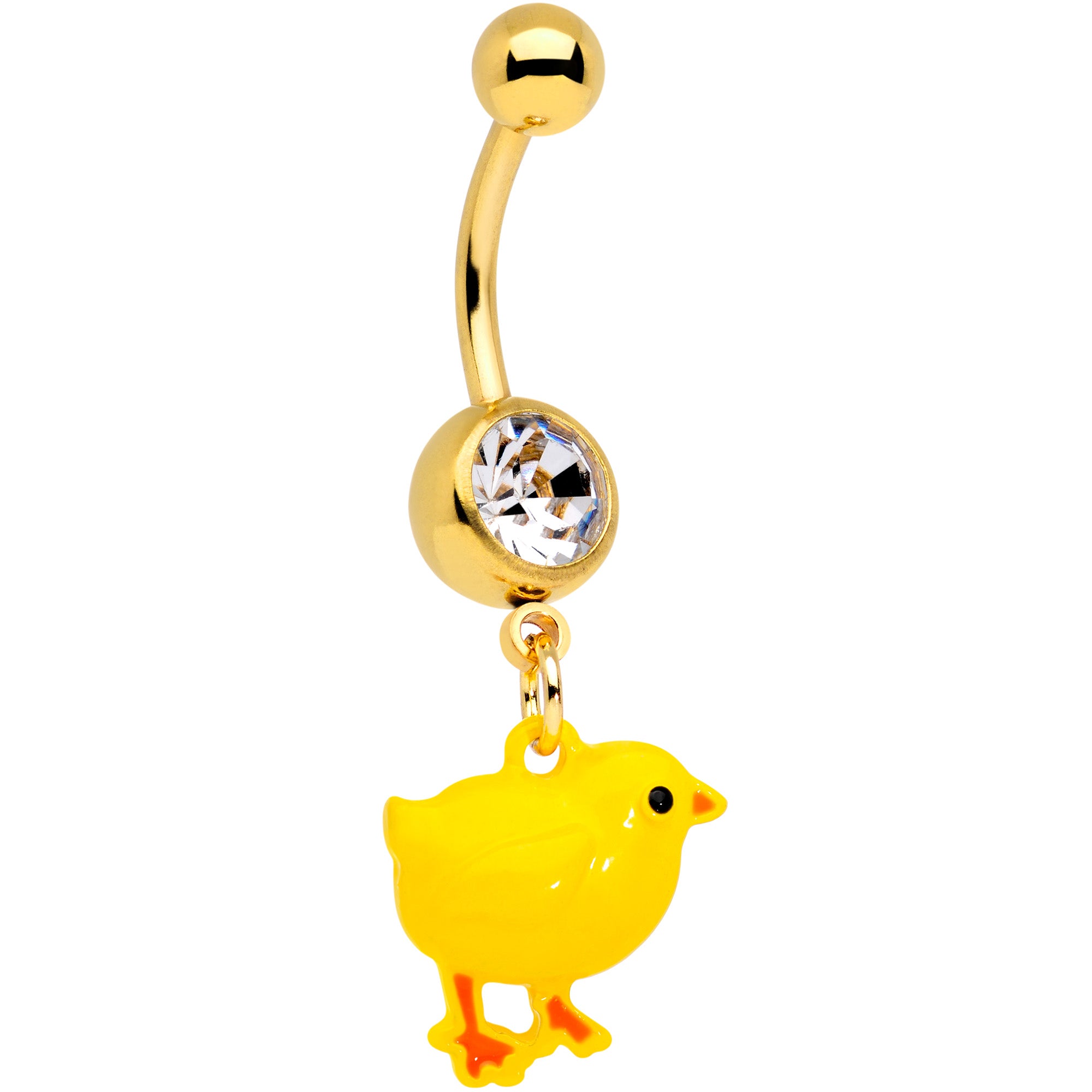 Clear Gem Gold Tone Yellow Easter Chick Dangle Belly Ring