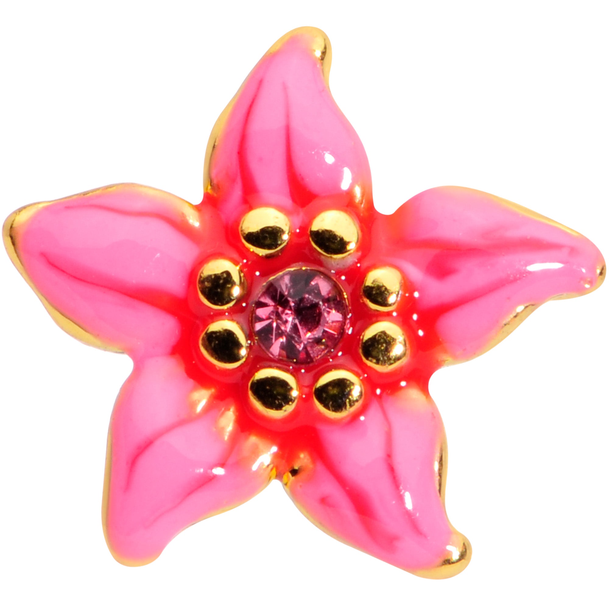 16 Gauge 5/16 Pink Gem Gold Tone Exotic Flower Labret Monroe Tragus