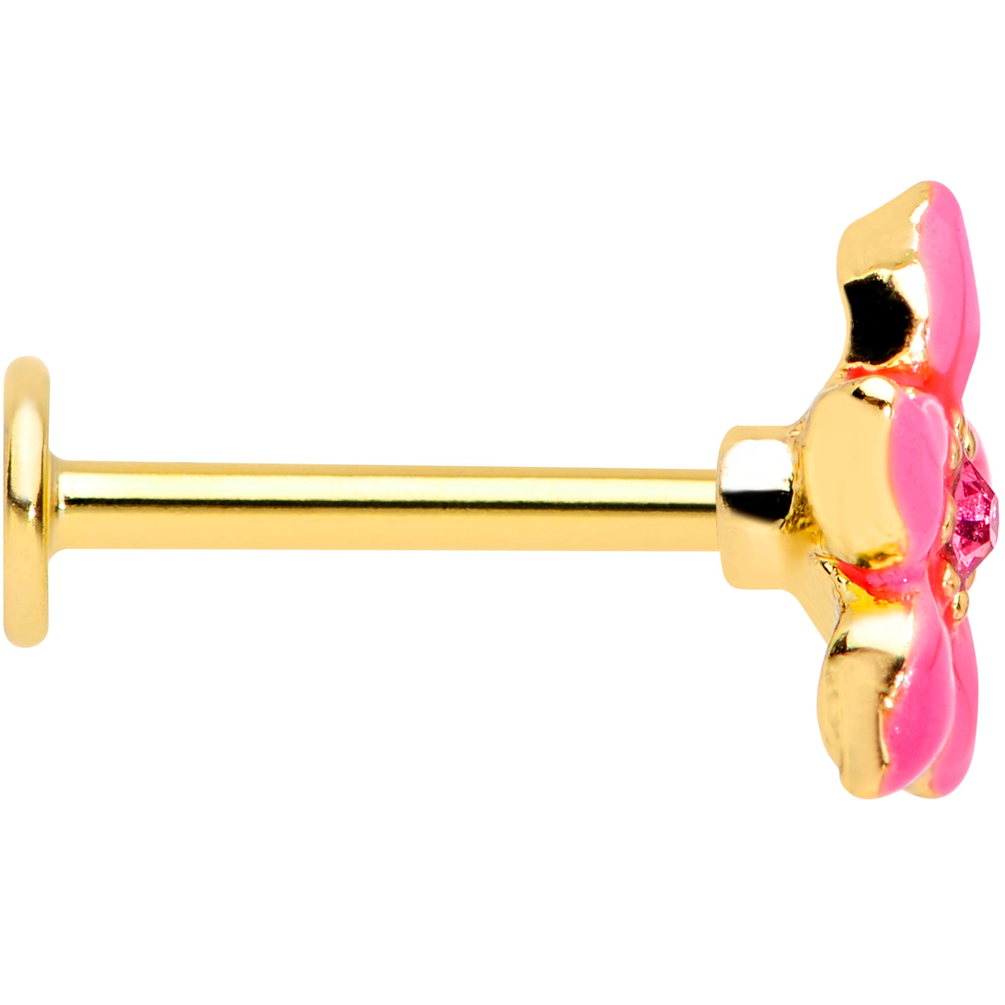 16 Gauge 5/16 Pink Gem Gold Tone Exotic Flower Labret Monroe Tragus