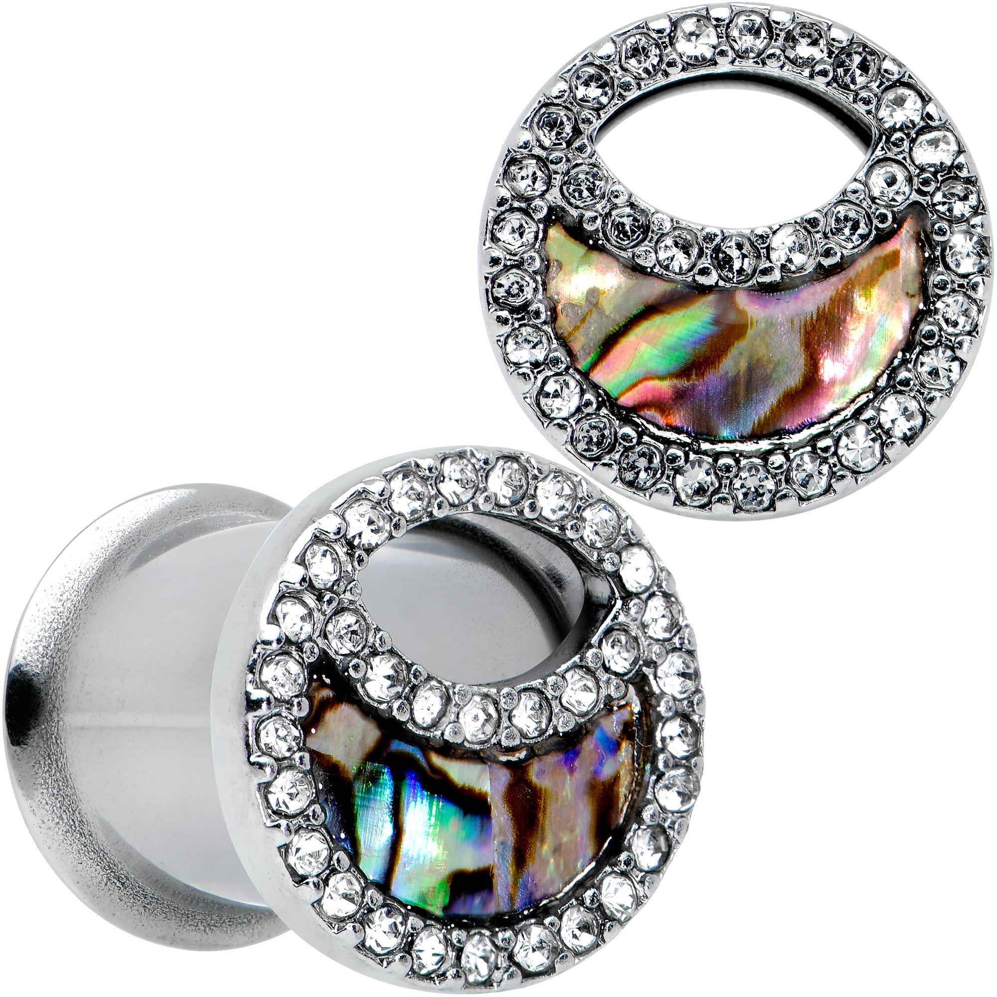 Clear Gem Iridescent Crescent Moon Tunnel Plug Set