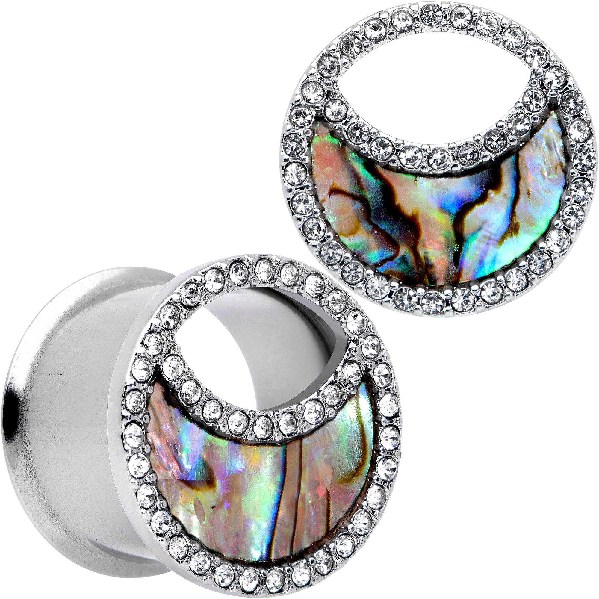 Clear Gem Iridescent Crescent Moon Tunnel Plug Set