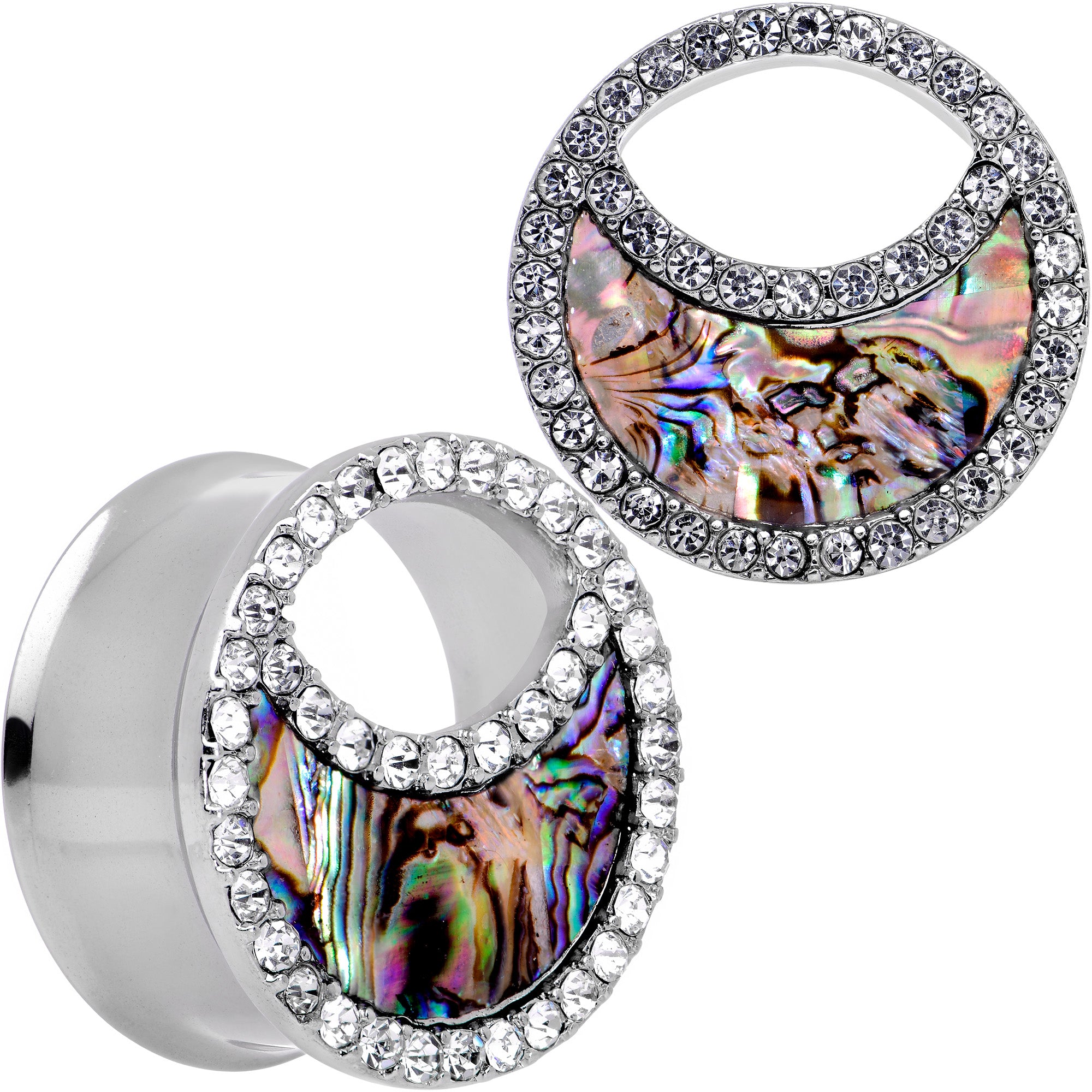 Clear Gem Iridescent Crescent Moon Tunnel Plug Set