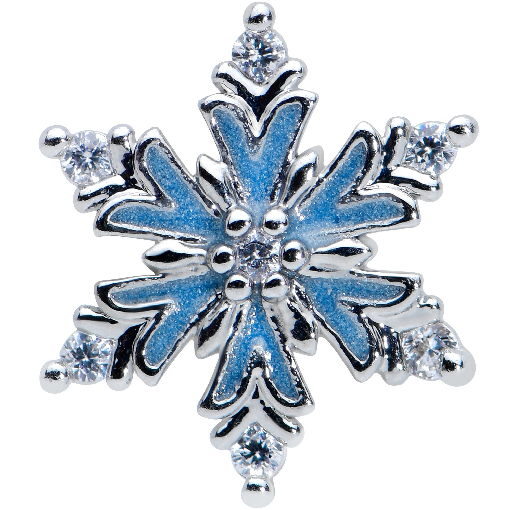 16 Gauge 5/16 Clear CZ Blue Snowflake Christmas Labret Monroe Tragus