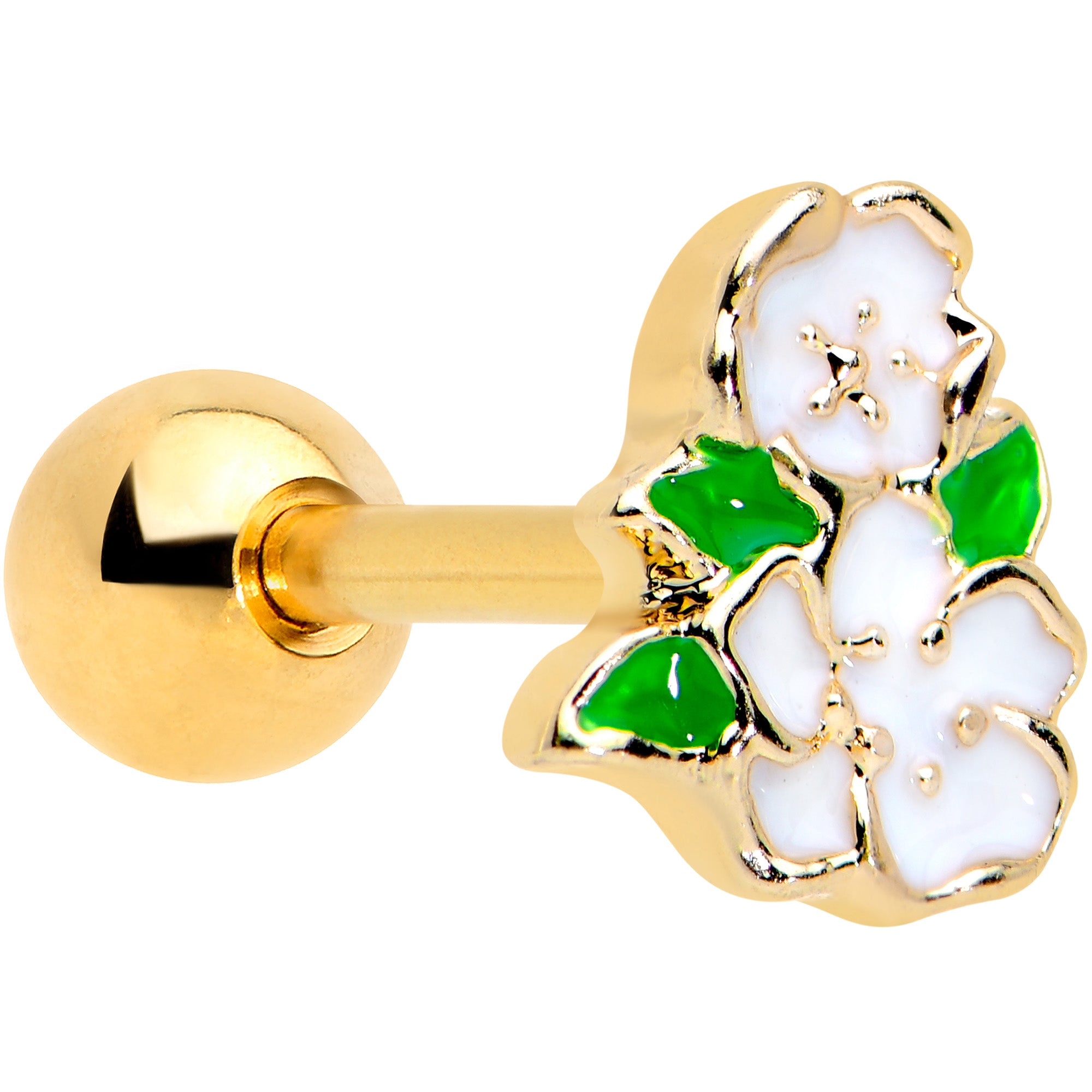 16 Gauge 1/4 Gold Tone White Spring Flower Cartilage Tragus Earring