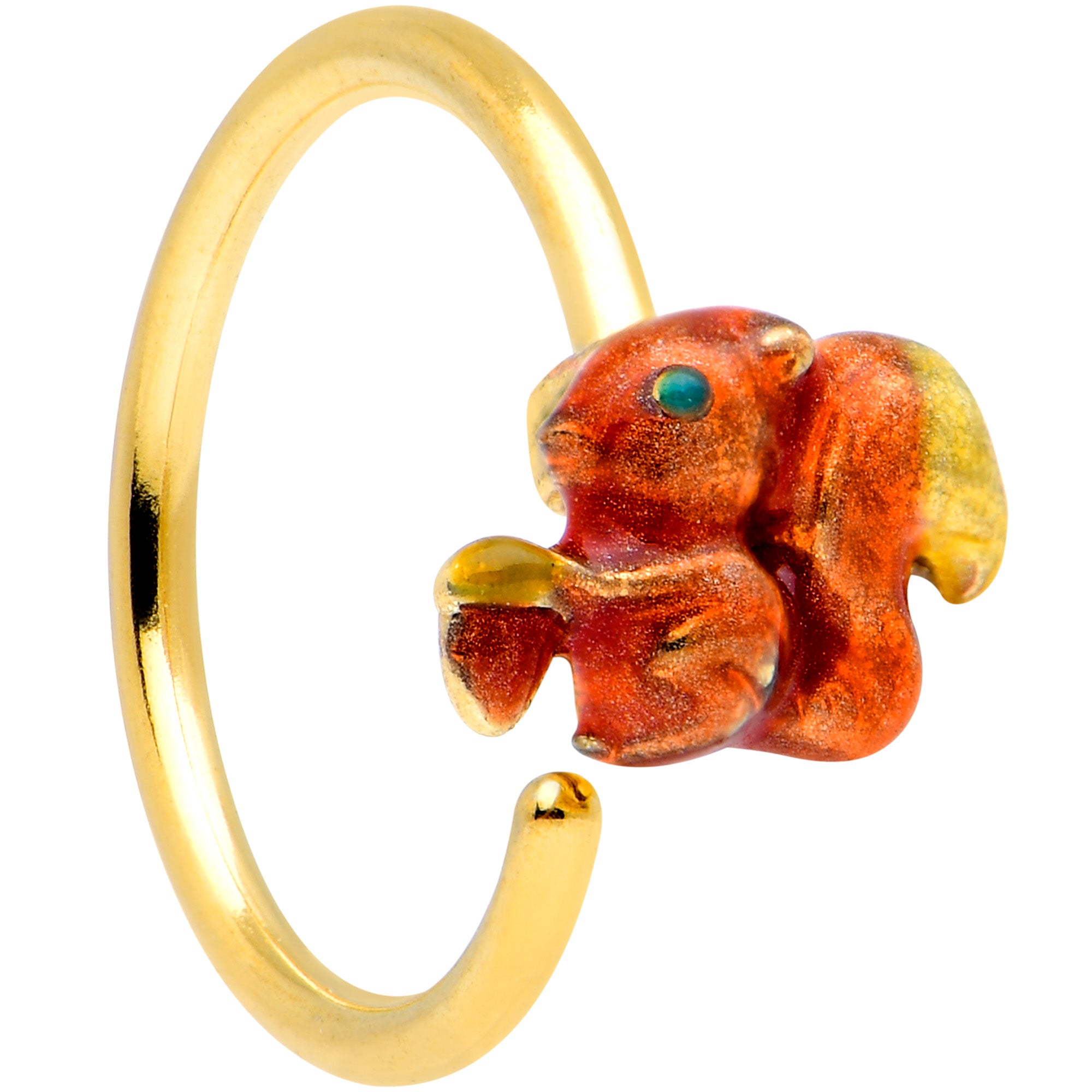 20 Gauge 5/16 Gold Tone Happy Squirrel Nose Hoop