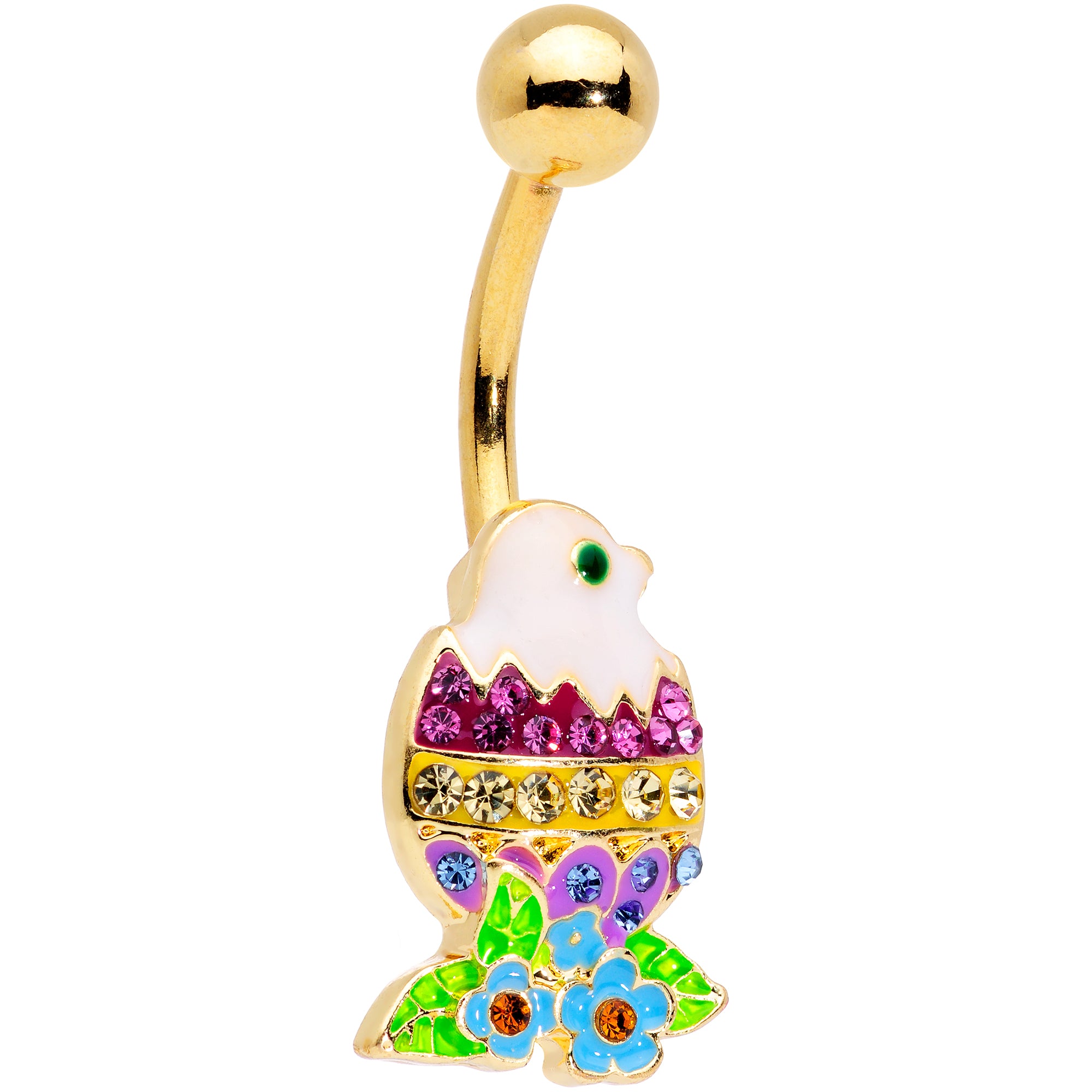 Clear Purple Blue Gem Gold Tone Hatched Chick Easter Egg Belly Ring