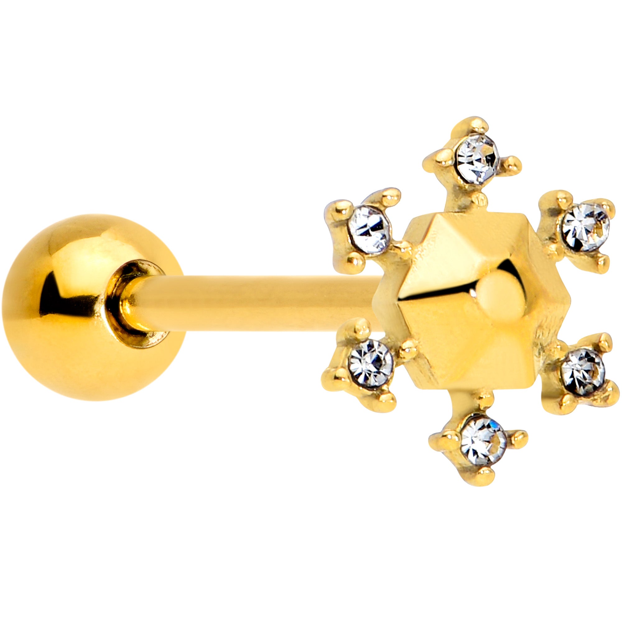 Clear CZ Gem Gold Tone Sweet Snowflake Christmas Barbell Tongue Ring