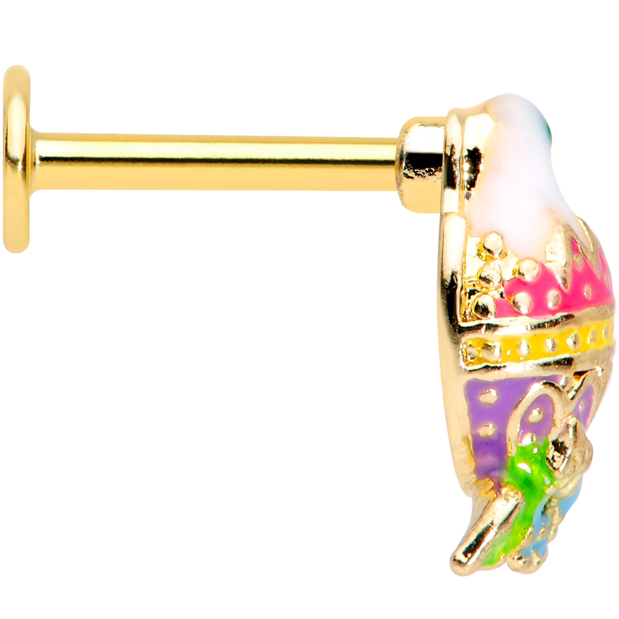 16 Gauge 5/16 Gold Tone Yellow Pink Hatched Easter Chick Labret Tragus