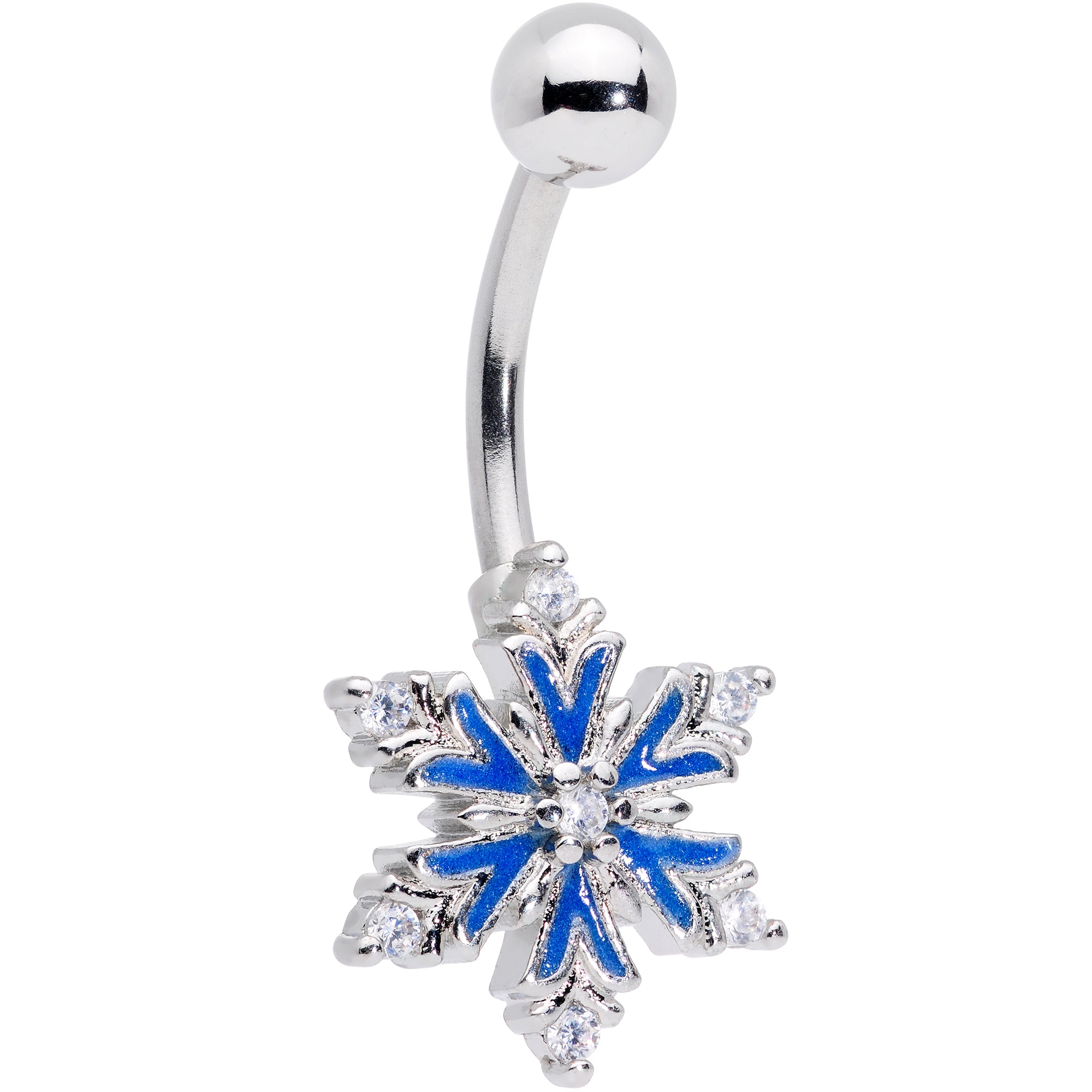 Clear CZ Gem Blue Winter Snowflake Christmas Belly Ring