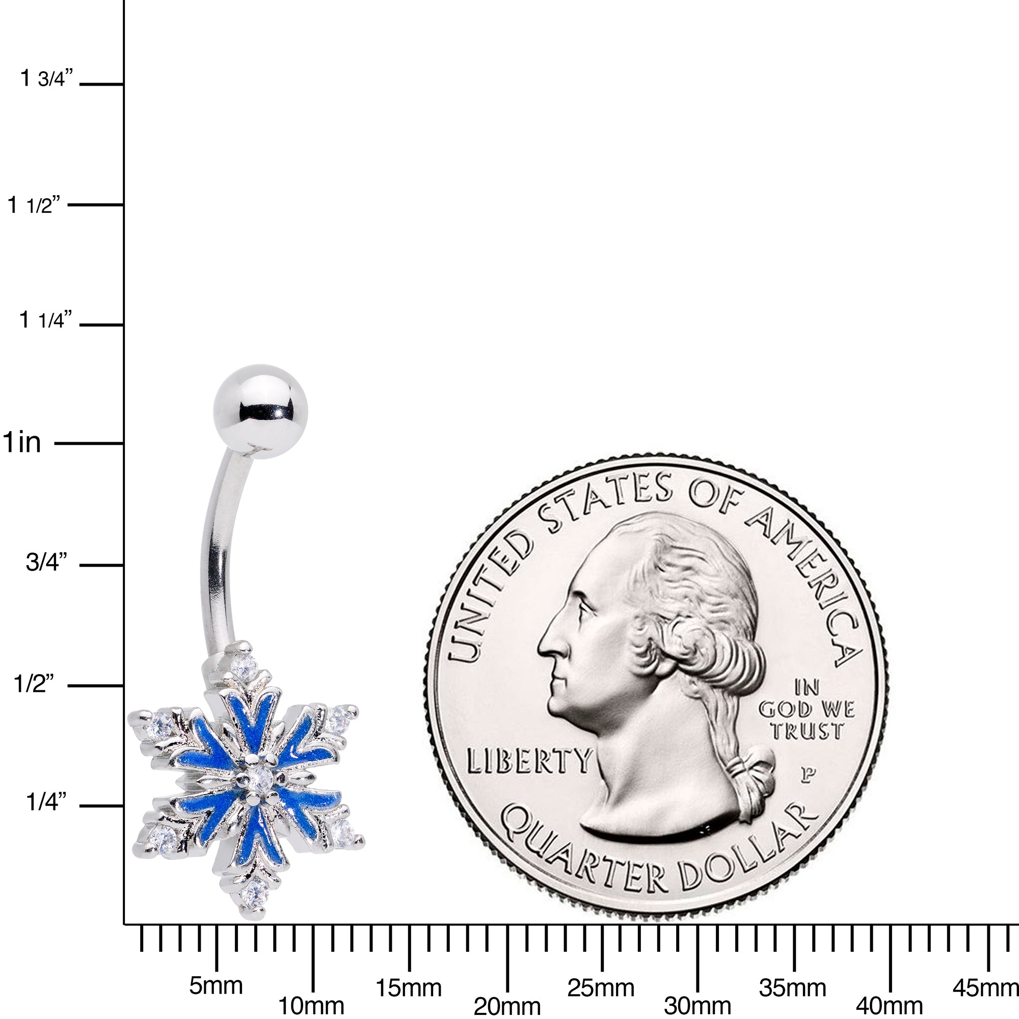 Clear CZ Gem Blue Winter Snowflake Christmas Belly Ring