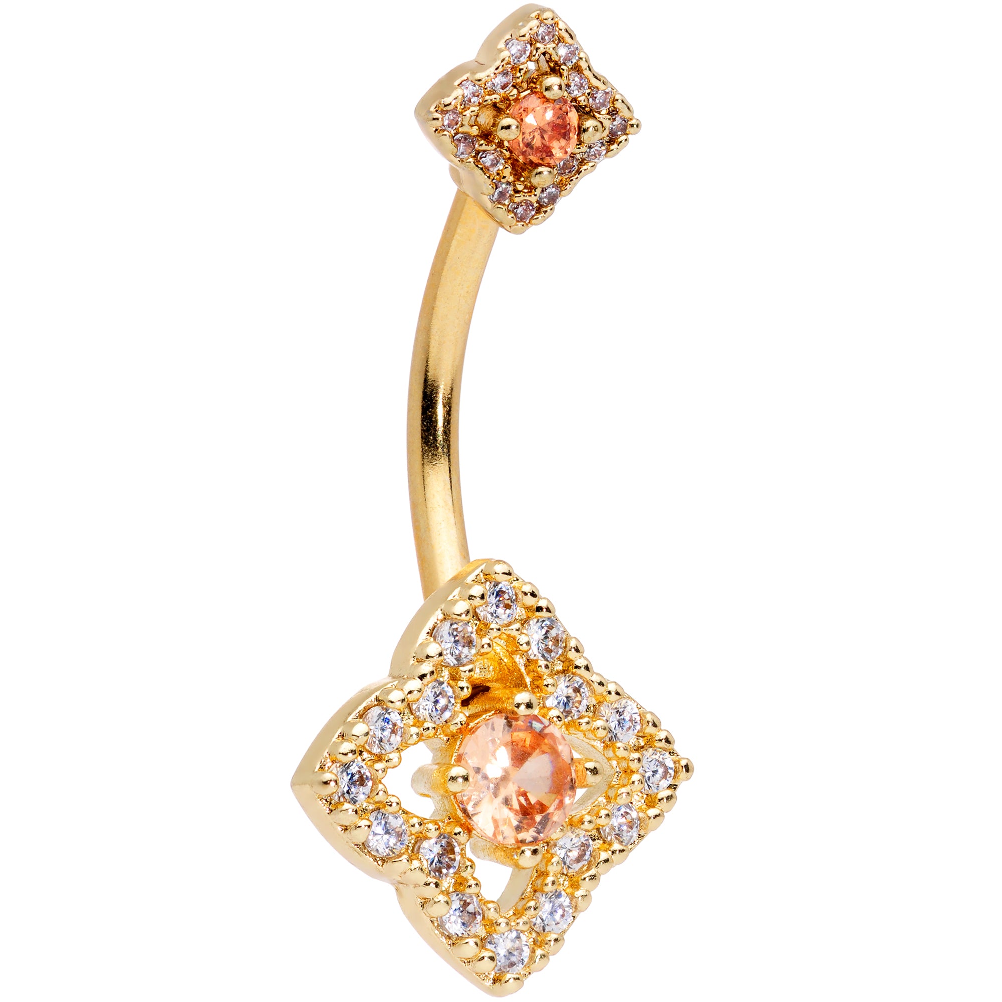 Yellow Clear CZ Gem Gold Tone Rhombus Royale Double Mount Belly Ring