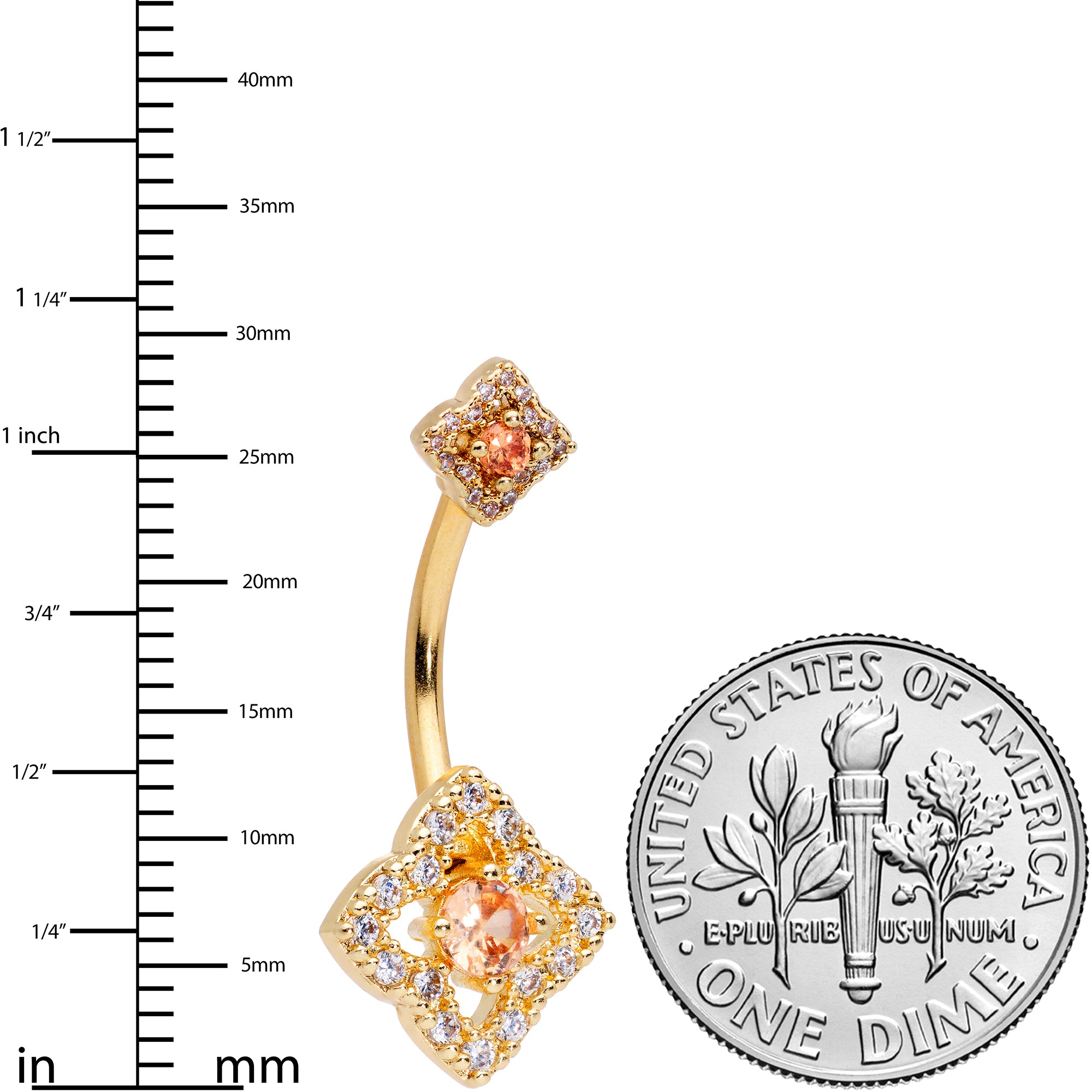 Yellow Clear CZ Gem Gold Tone Rhombus Royale Double Mount Belly Ring