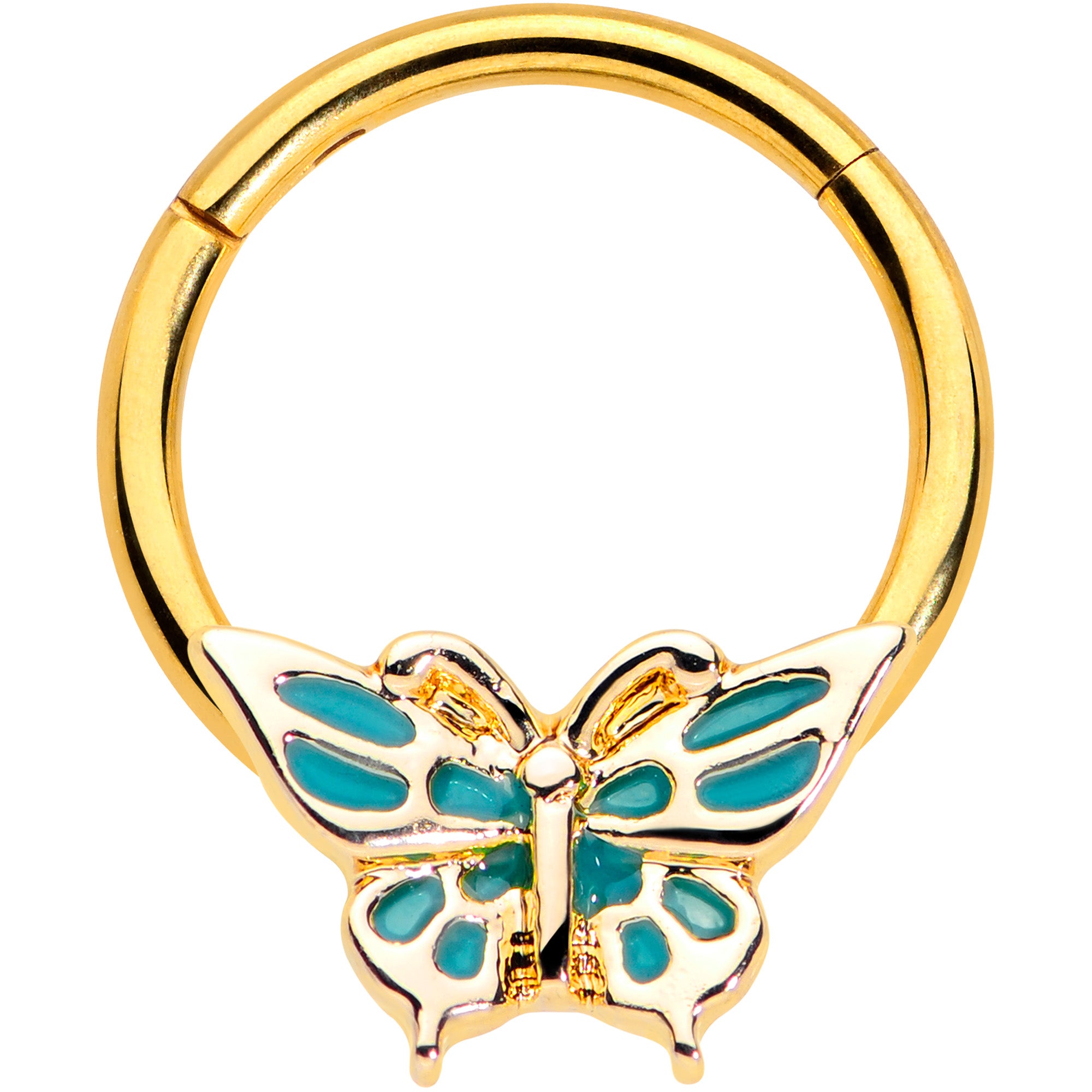 16 Gauge 3/8 Gold Tone Green Inlay Butterfly Hinged Segment Ring