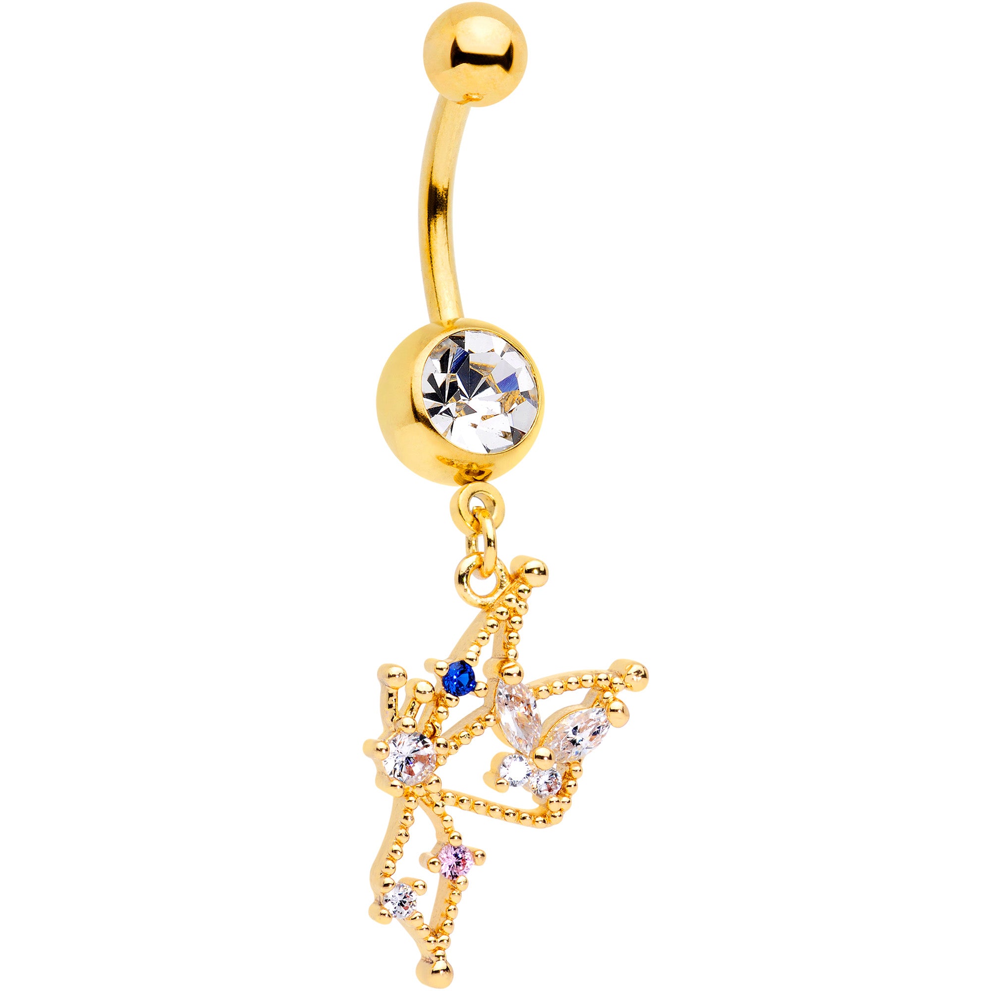 Clear CZ Gem Rose Gold Tone Star Angel Christmas Dangle Belly Ring