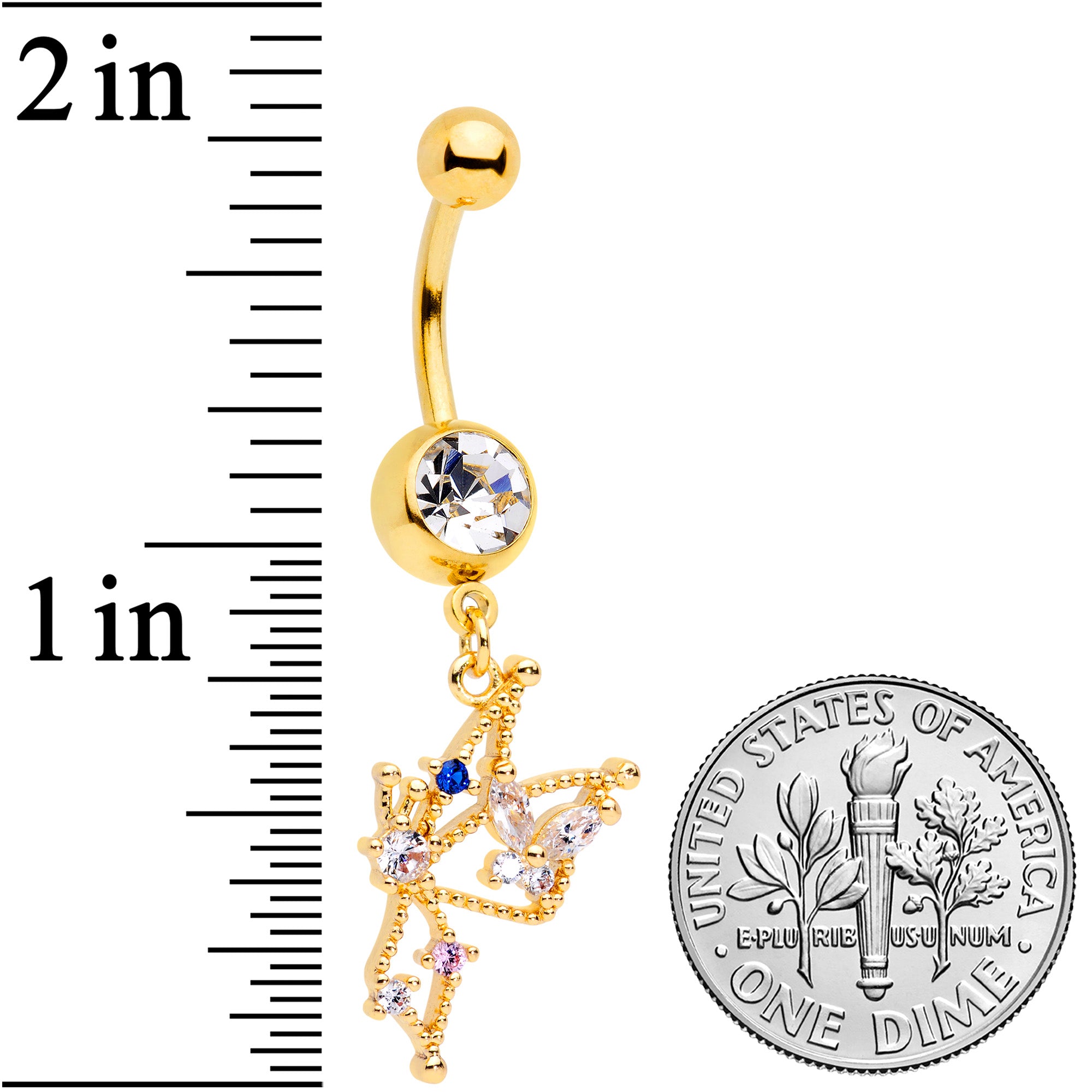 Clear CZ Gem Rose Gold Tone Star Angel Christmas Dangle Belly Ring