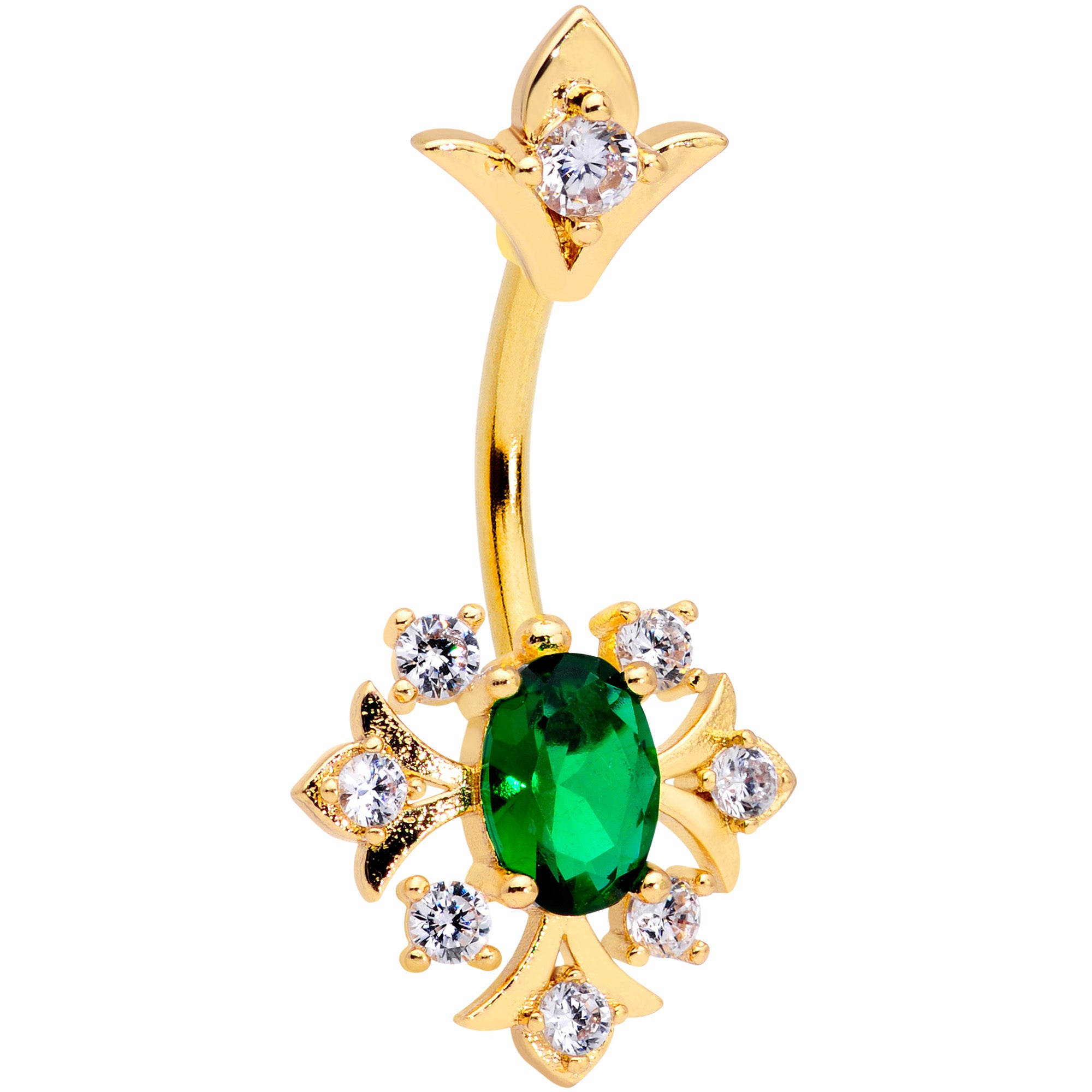 Clear Green Gem Gold Tone Art Deco Style Double Mount Belly Ring