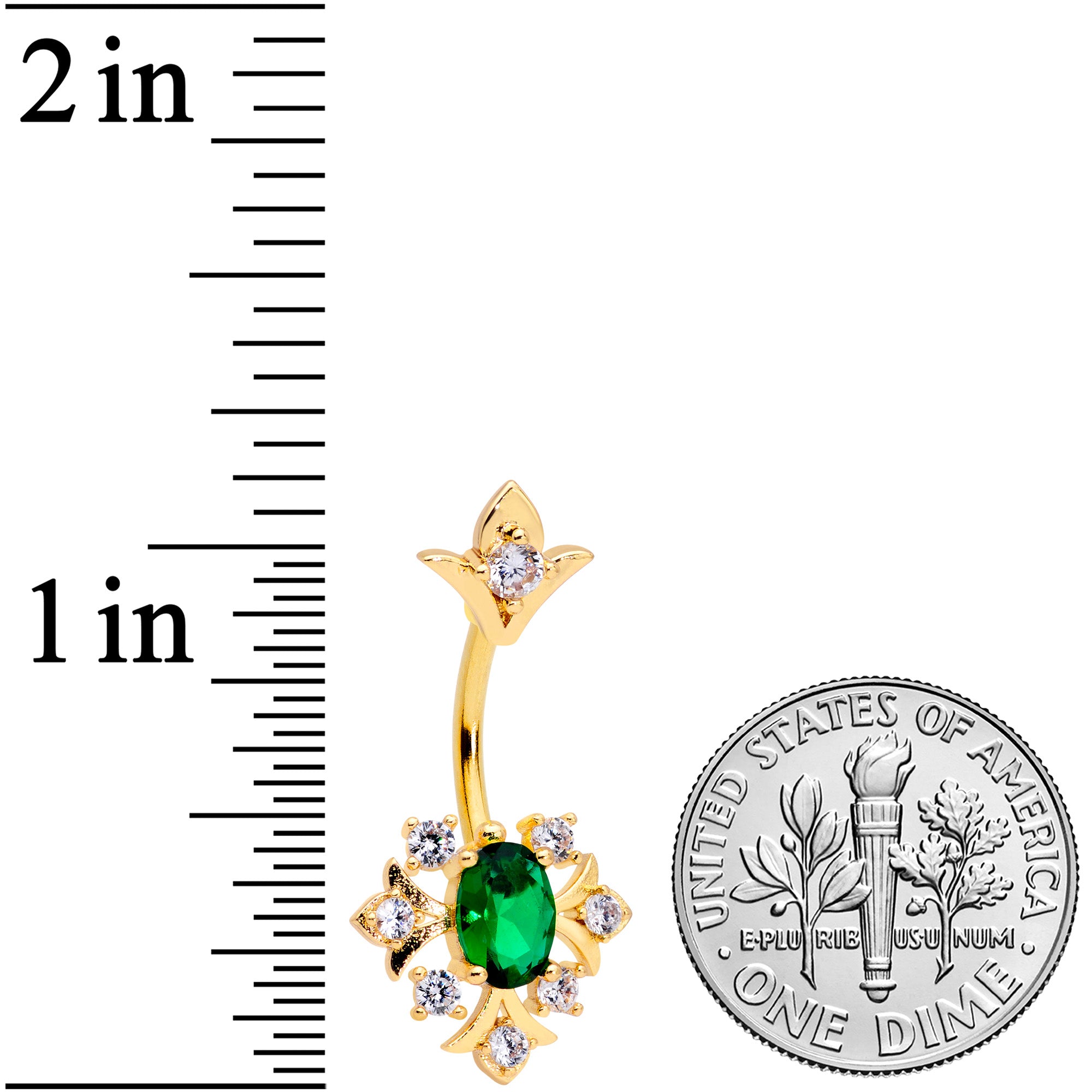 Clear Green Gem Gold Tone Art Deco Style Double Mount Belly Ring