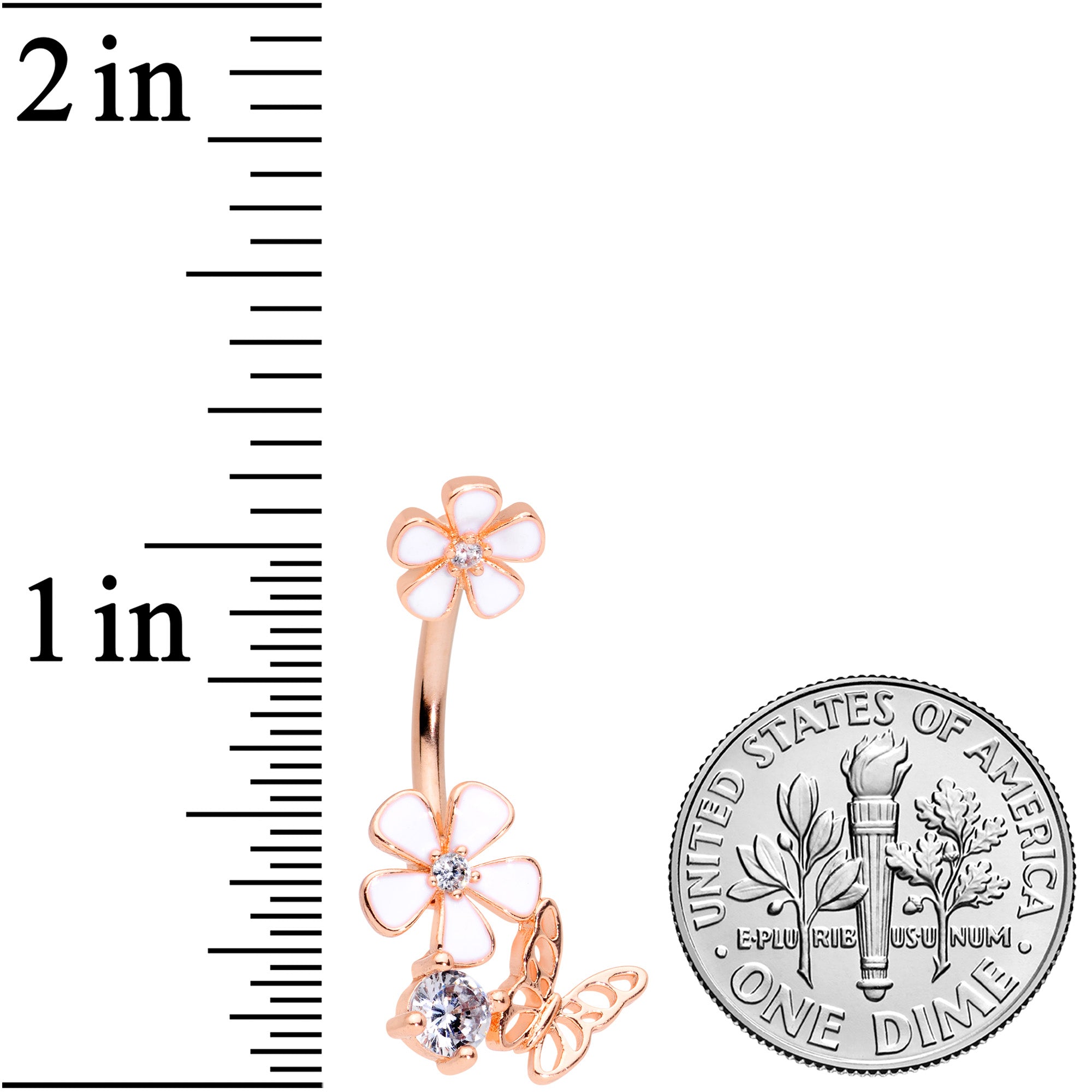 Clear CZ Gem Rose Gold Tone Butterfly Lovely Flowers Belly Ring