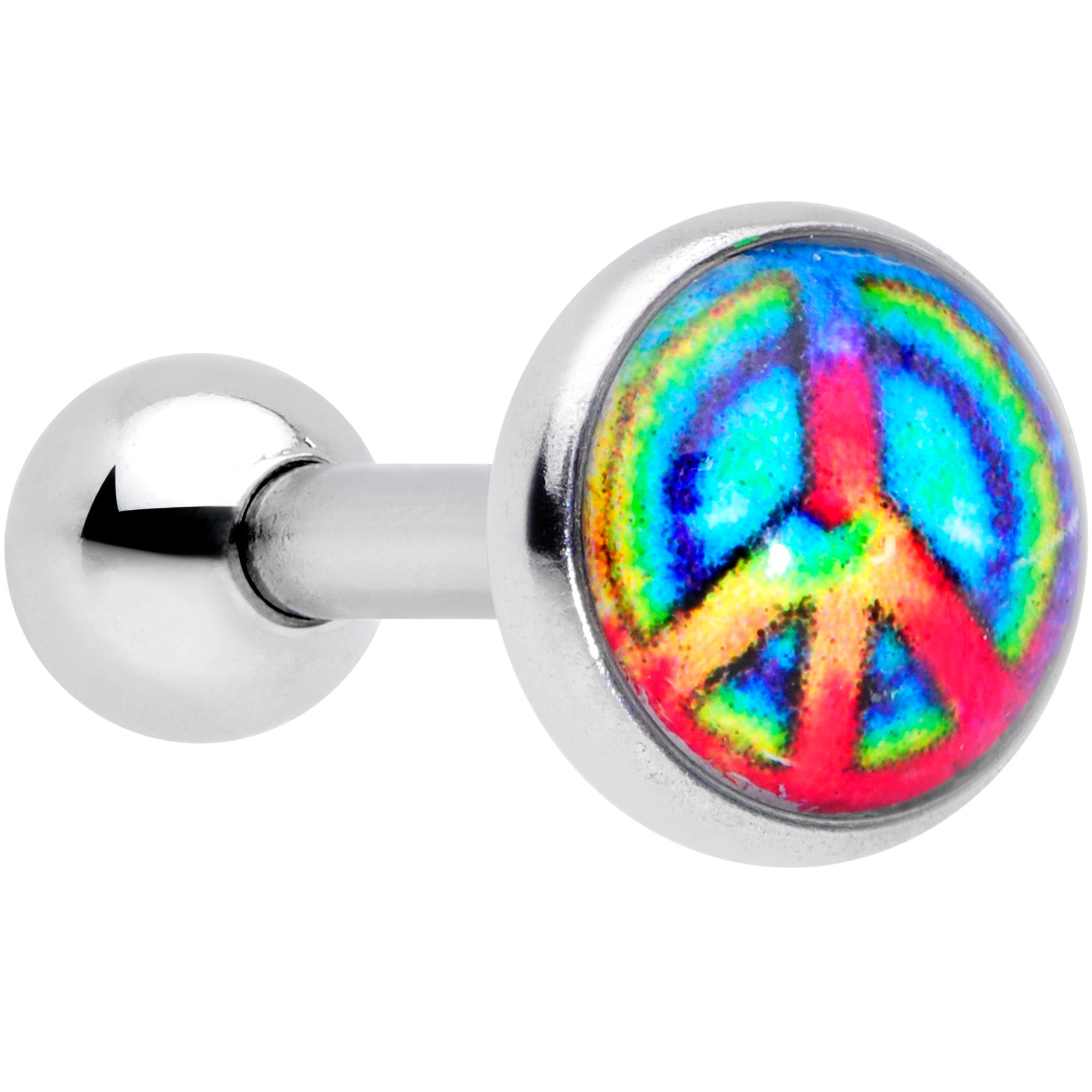 16 Gauge 1/4 Rainbow Tie Dye Peace Sign Cartilage Tragus Earring