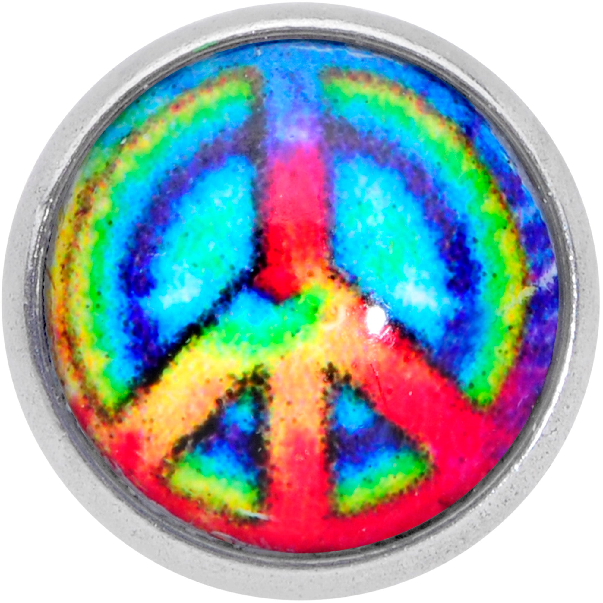 16 Gauge 1/4 Rainbow Tie Dye Peace Sign Cartilage Tragus Earring