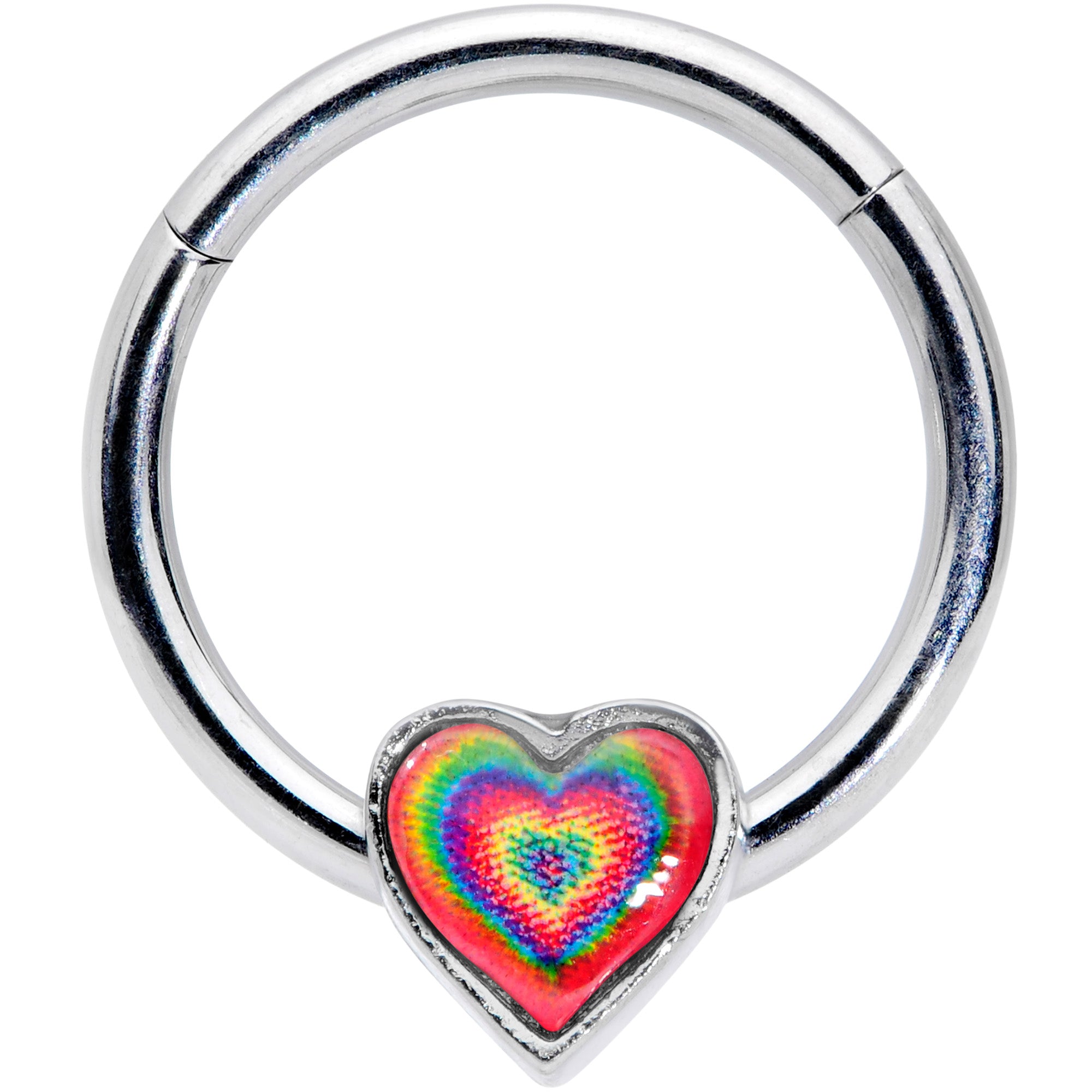 16 Gauge 3/8 Rainbow Tie Dye Heart Valentines Day Hinged Segment Ring