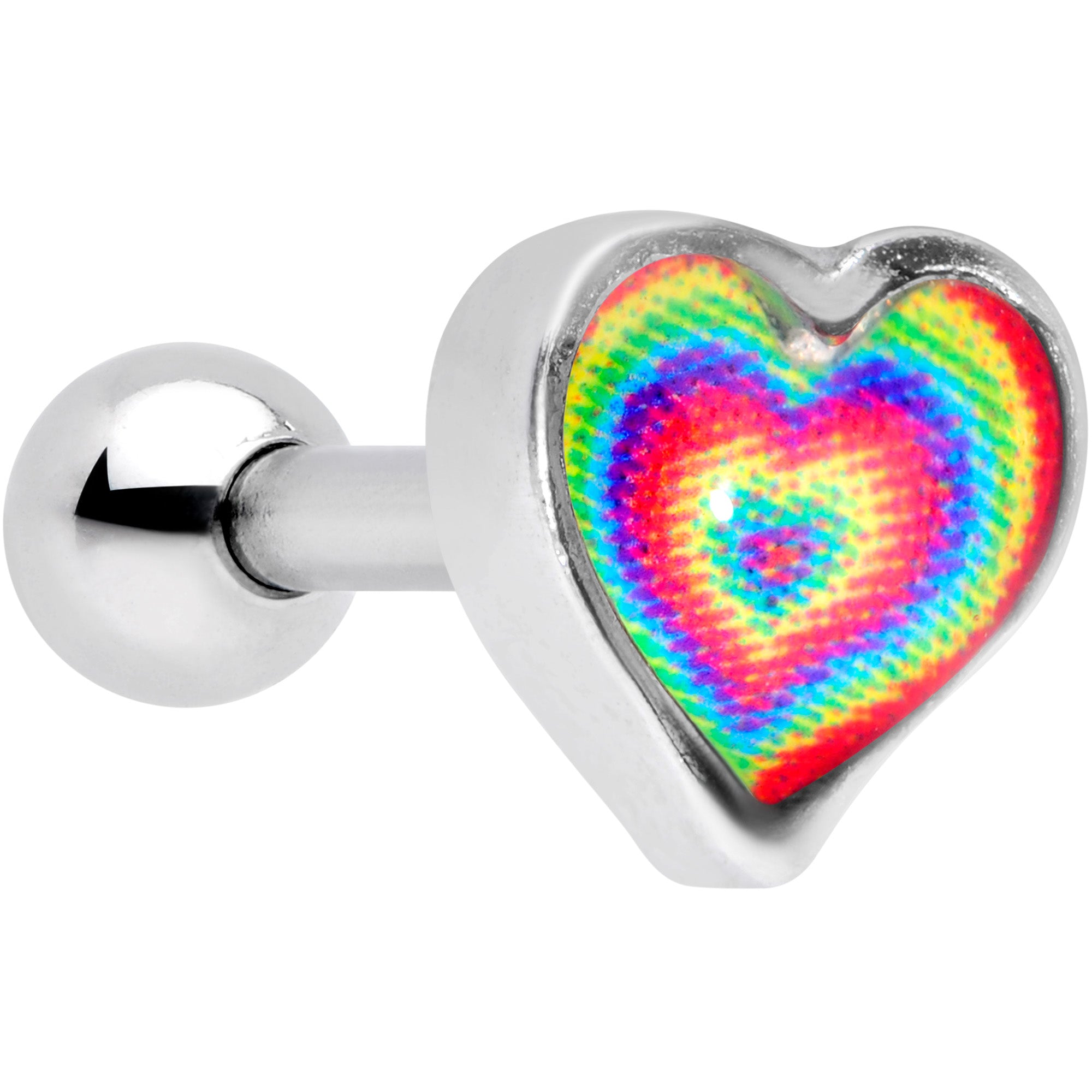 16 Gauge 1/4 Rainbow Tie Dye Heart Valentines Day Cartilage Tragus