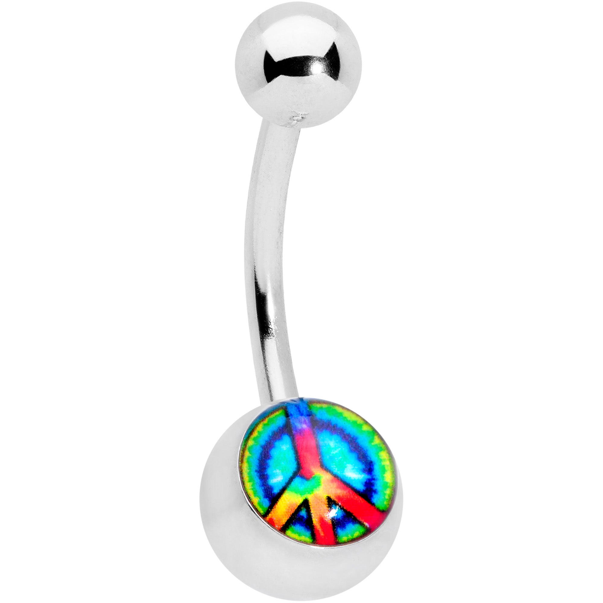 Rainbow Tie Dye Peace Sign Belly Ring