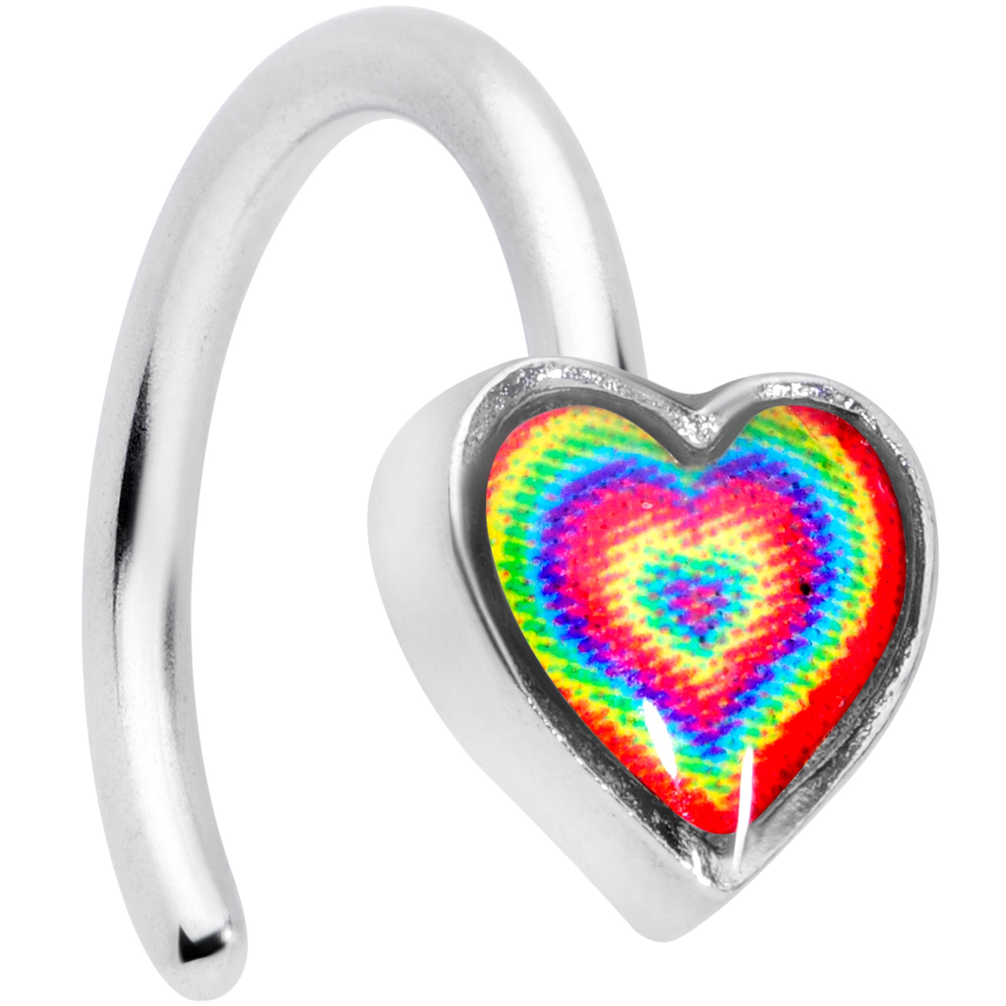 18 Gauge 5/16 Rainbow Tie Dye Heart Valentines Day Nose Hoop