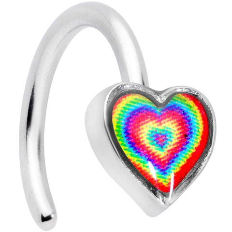 18 Gauge 5/16 Rainbow Tie Dye Heart Valentines Day Nose Hoop