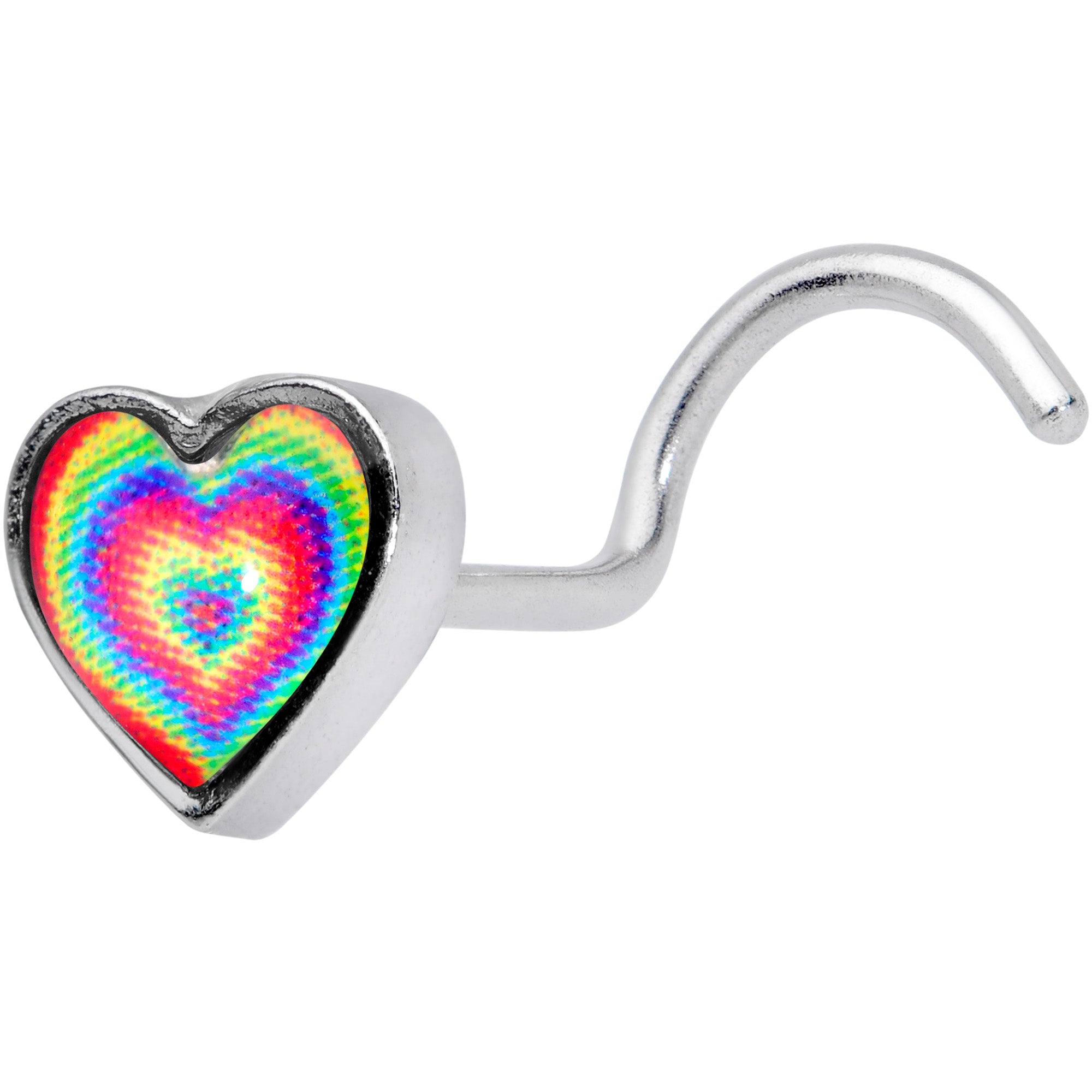 18 Gauge 1/4 Rainbow Tie Dye Heart Valentines Day Left Nose Screw