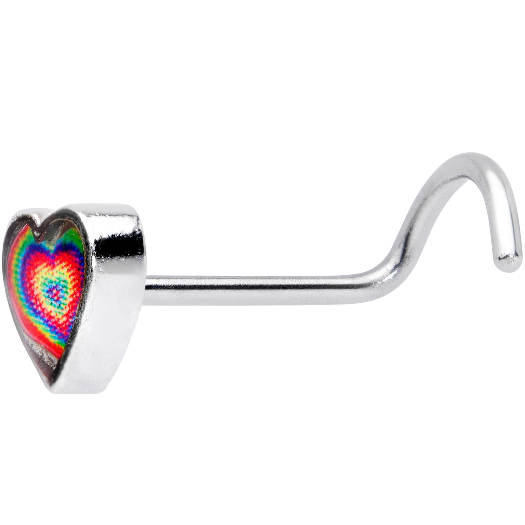 18 Gauge 1/4 Rainbow Tie Dye Heart Valentines Day Left Nose Screw