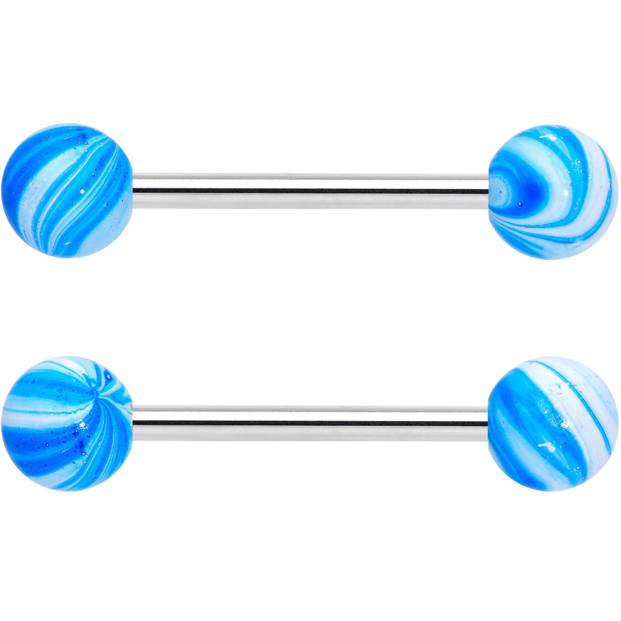 Blue Bioplast Glitter Half Ball Barbell Tongue Ring Set of 4