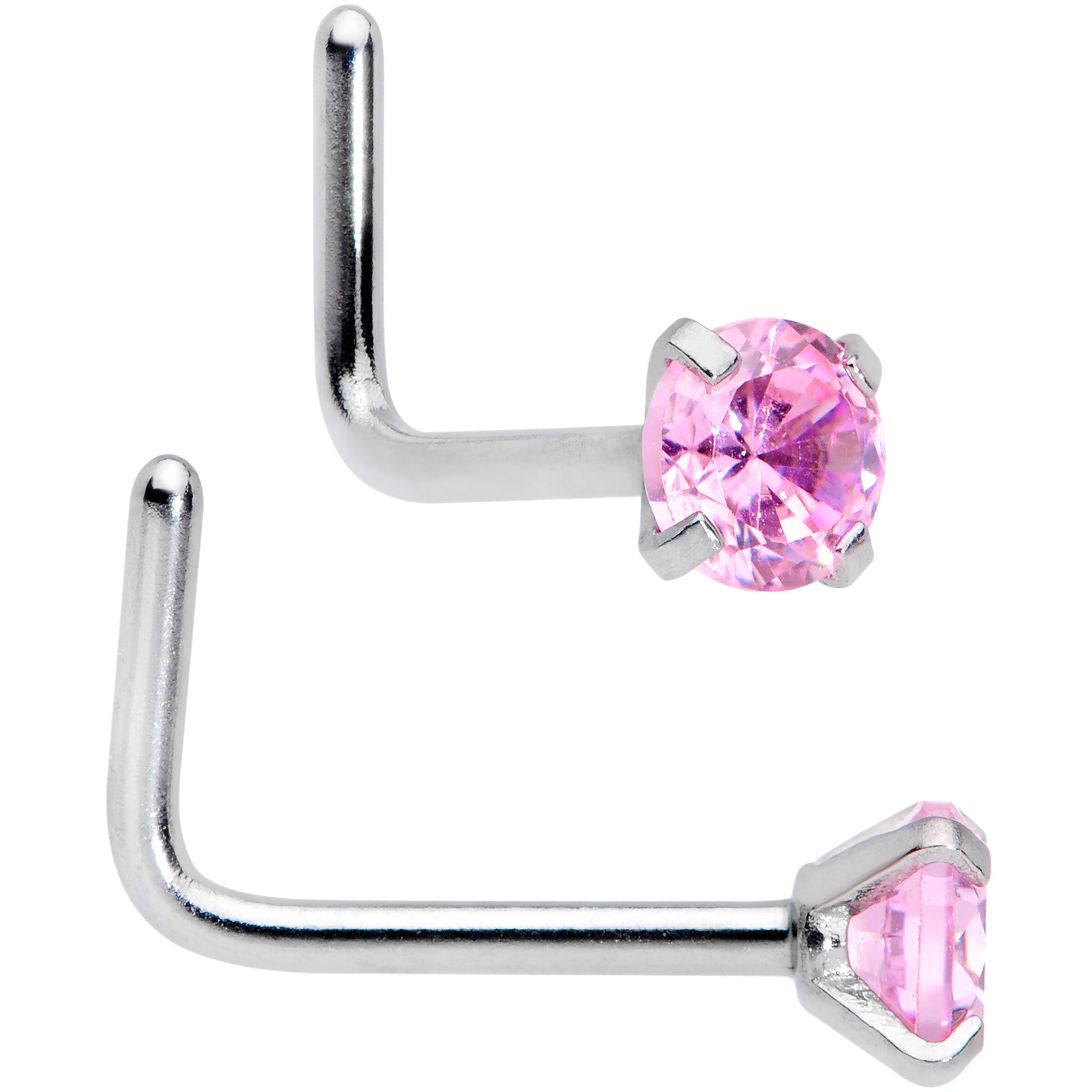 20 Gauge 5/16 1/4 Pink CZ Gem Daisy Nose Hoop Bone L Shape Set of 4