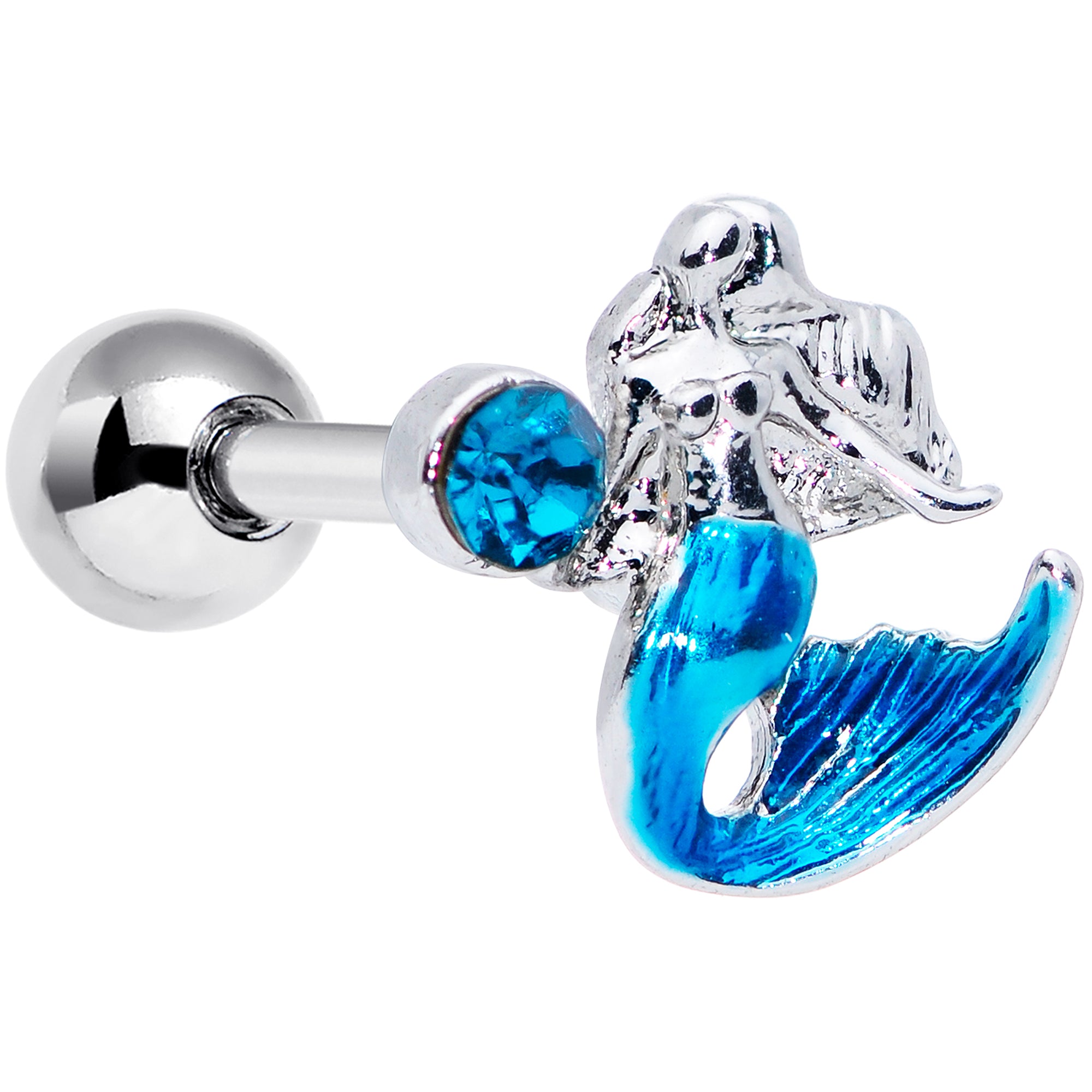 16 Gauge 1/4 Aqua Gem Blue Mermaid Cartilage Tragus Earring