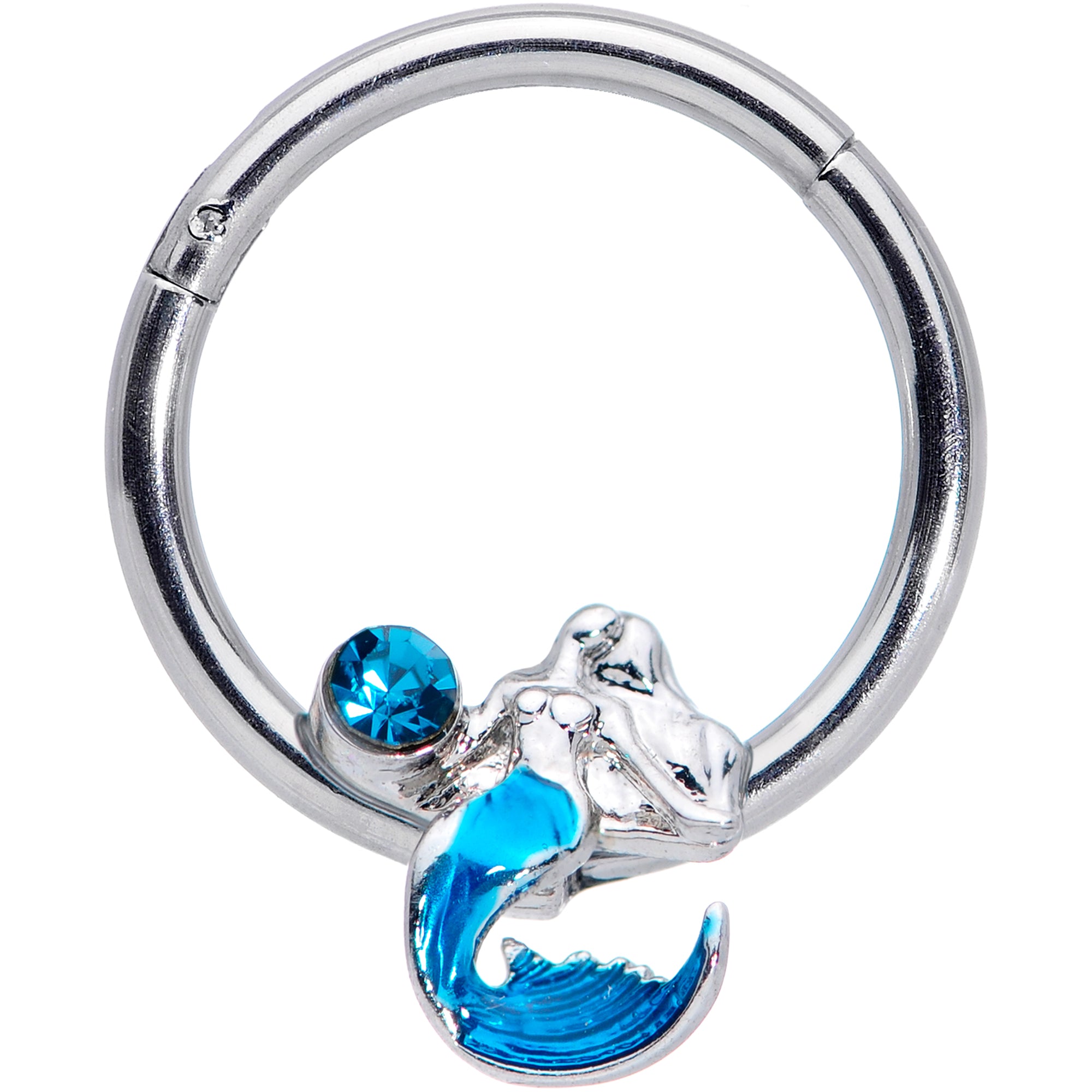 16 Gauge 3/8 Aqua Gem Blue Mermaid Hinged Segment Ring