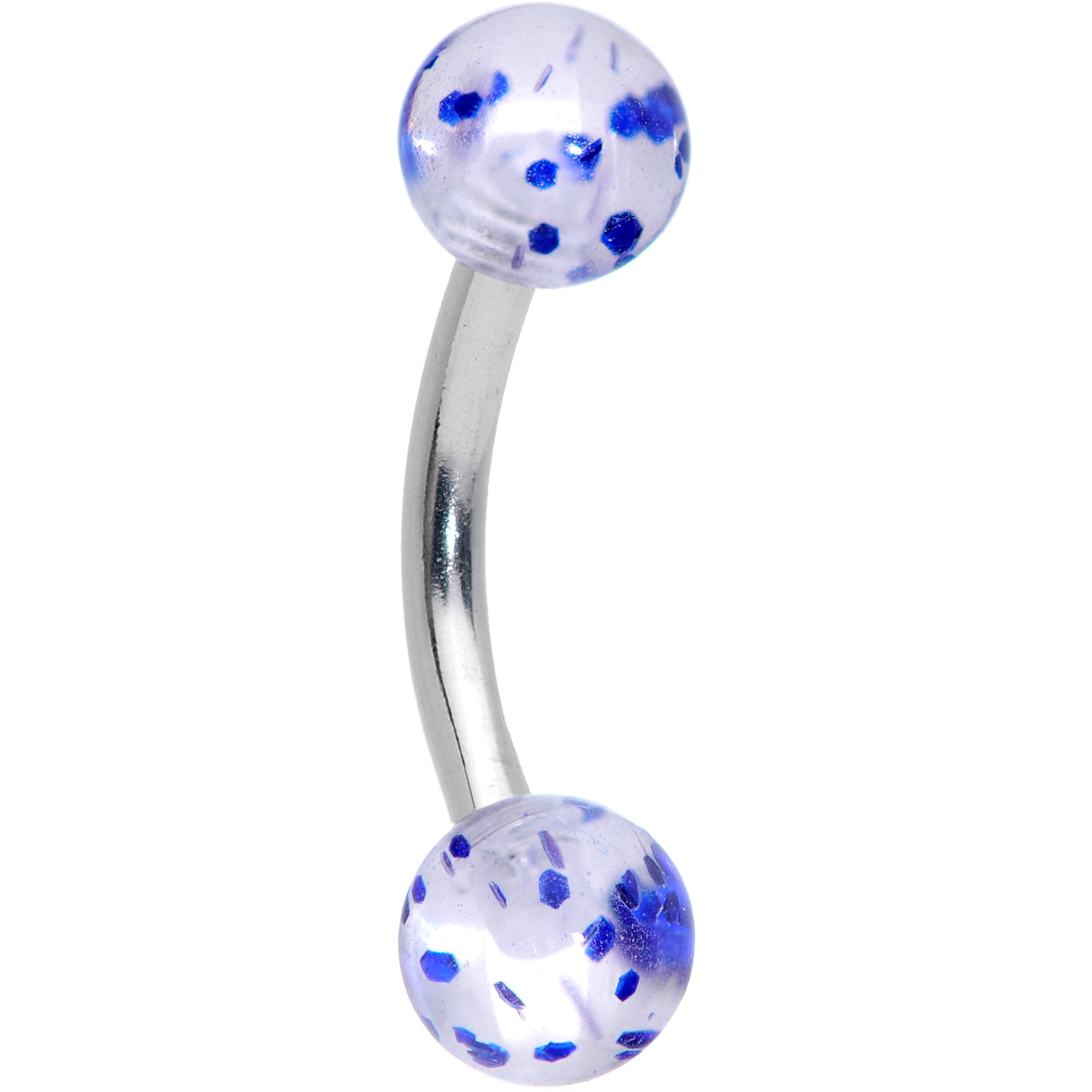 16 Gauge 5/16 Clear Blue Glitter Ends Curved Barbell