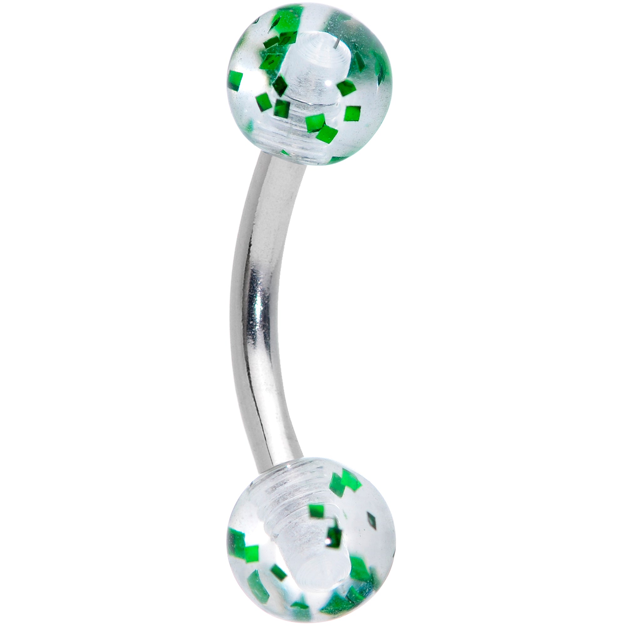 16 Gauge 5/16 Clear Green Glitter Ends Curved Barbell