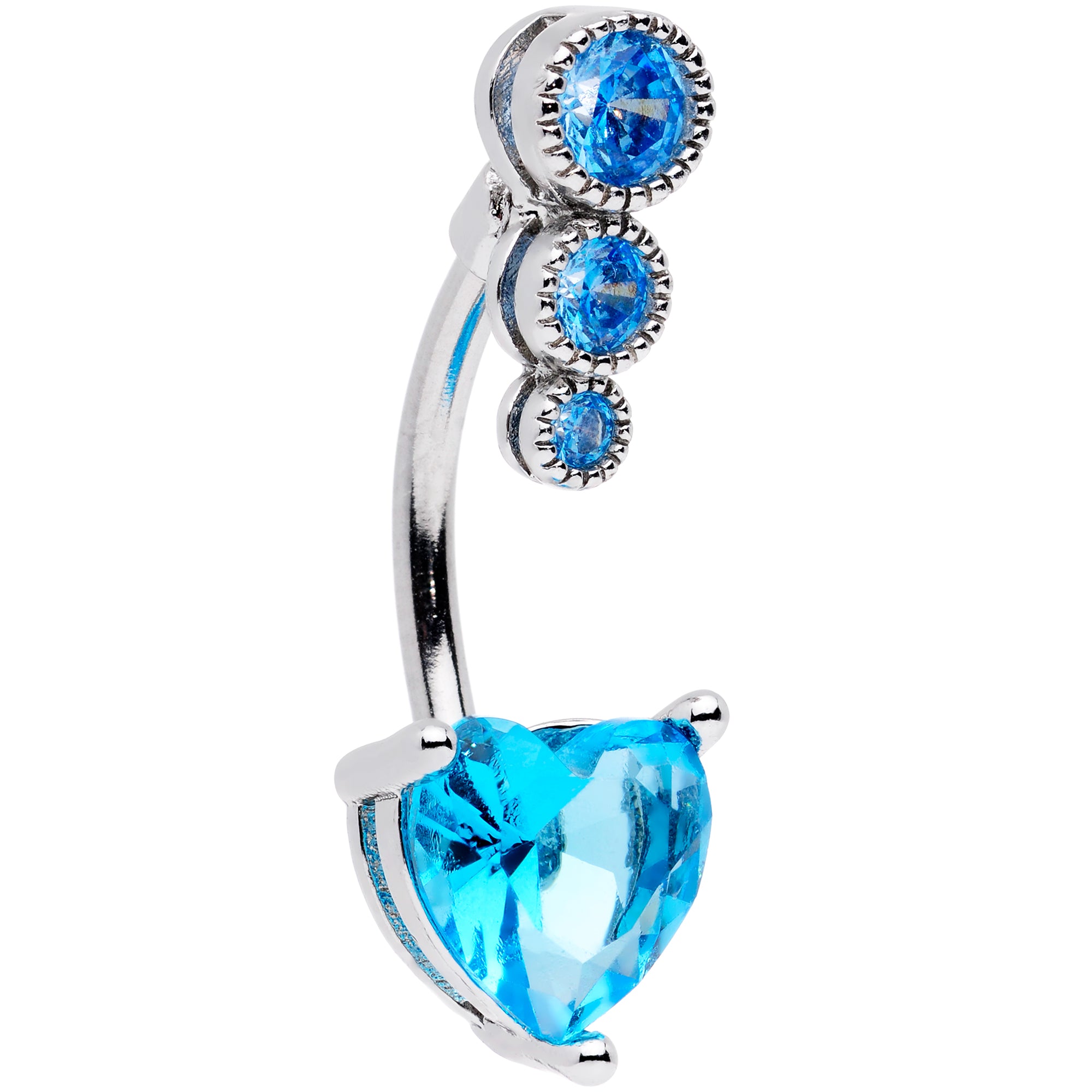 Blue CZ Gem Triple Drop Heart Belly Ring