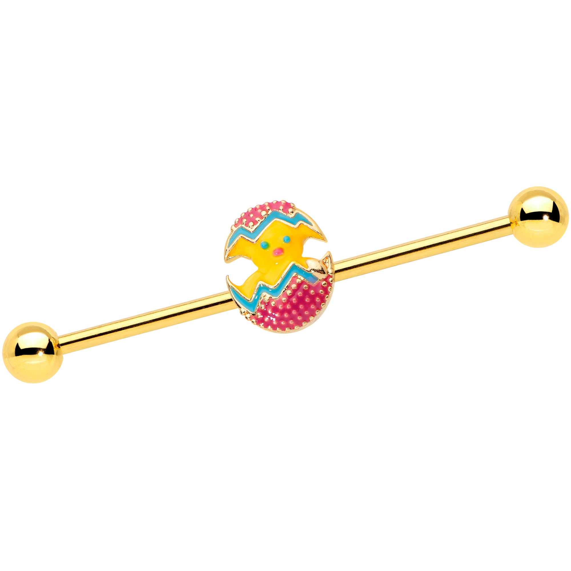 14 Gauge Gold Tone Red Fancy Easter Chick Industrial Barbell 38mm